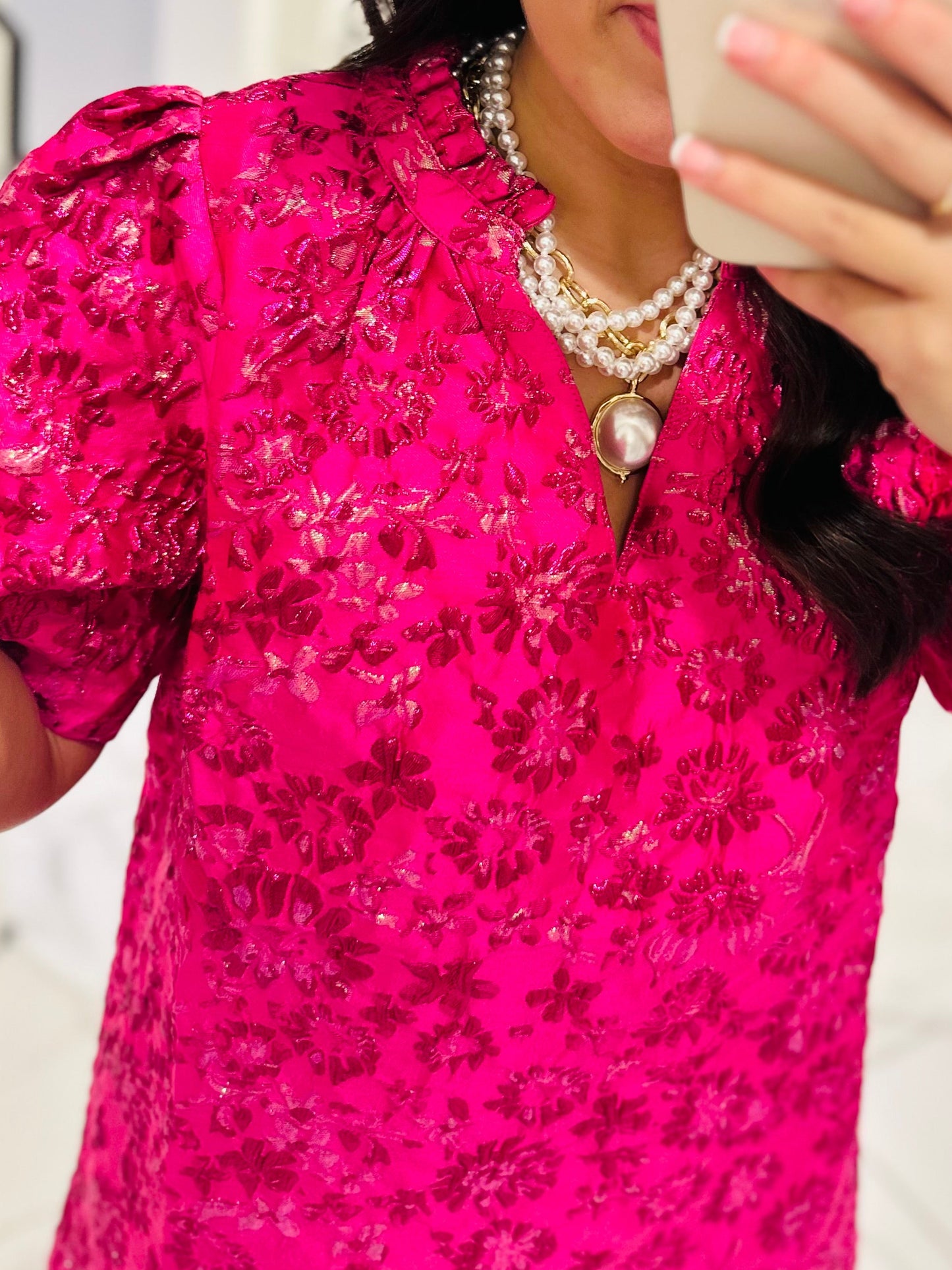 The Harrington Fuchsia Jacquard Shift Dress