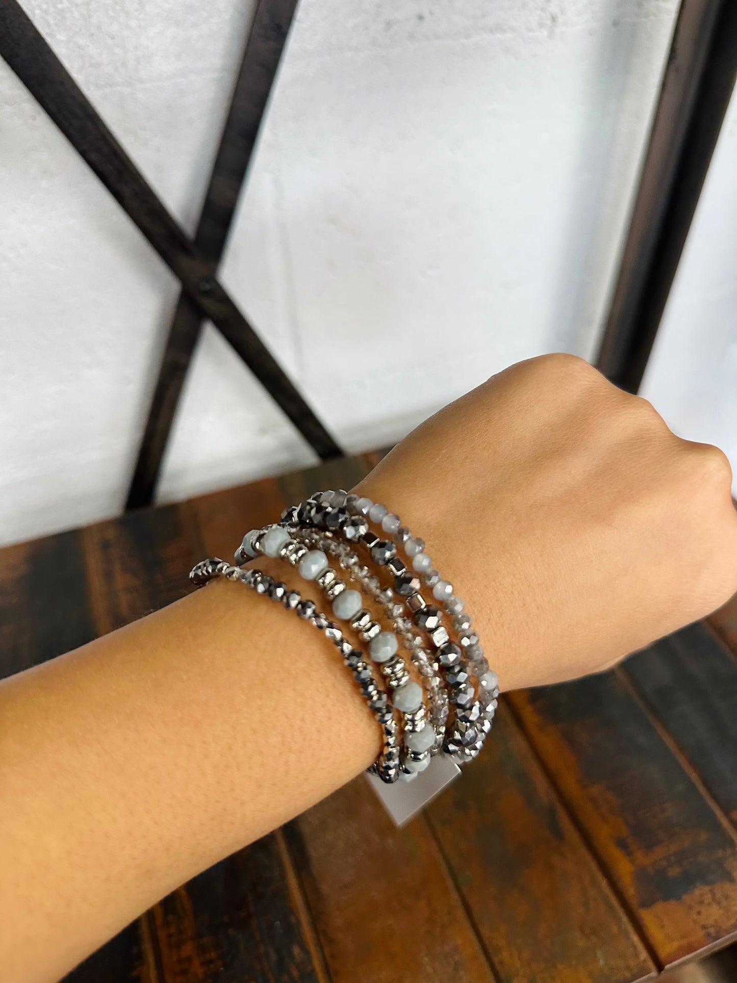 Silver & Gray Beaded Bracelet Stack