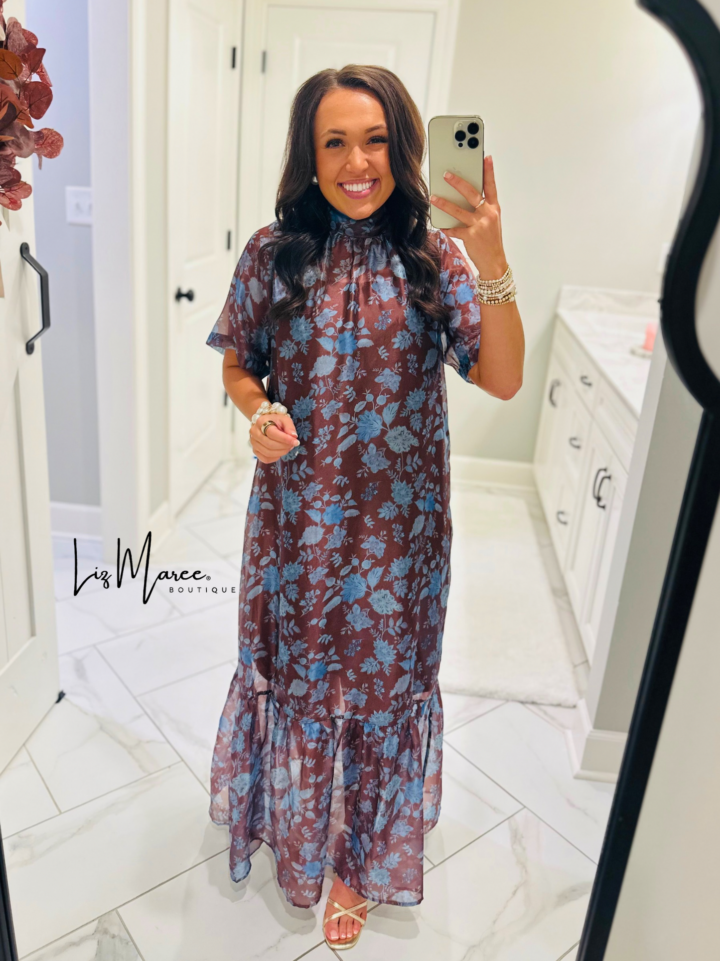 The Emersyn Brown Floral Organza Midi Dress