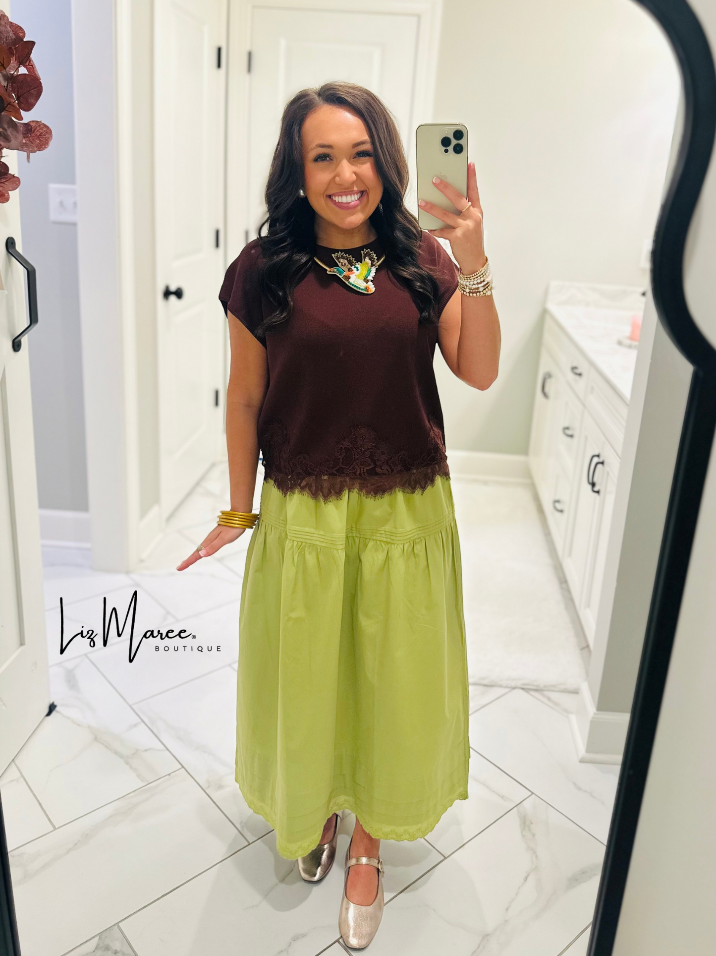 The Vera Brown Lace Hem Top