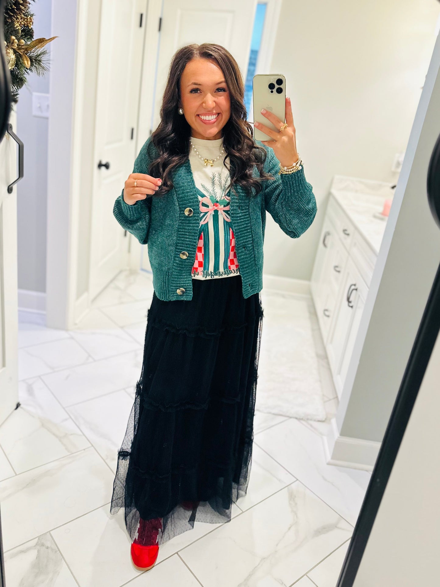 The Izzy Hunter Green Front Button Cardigan