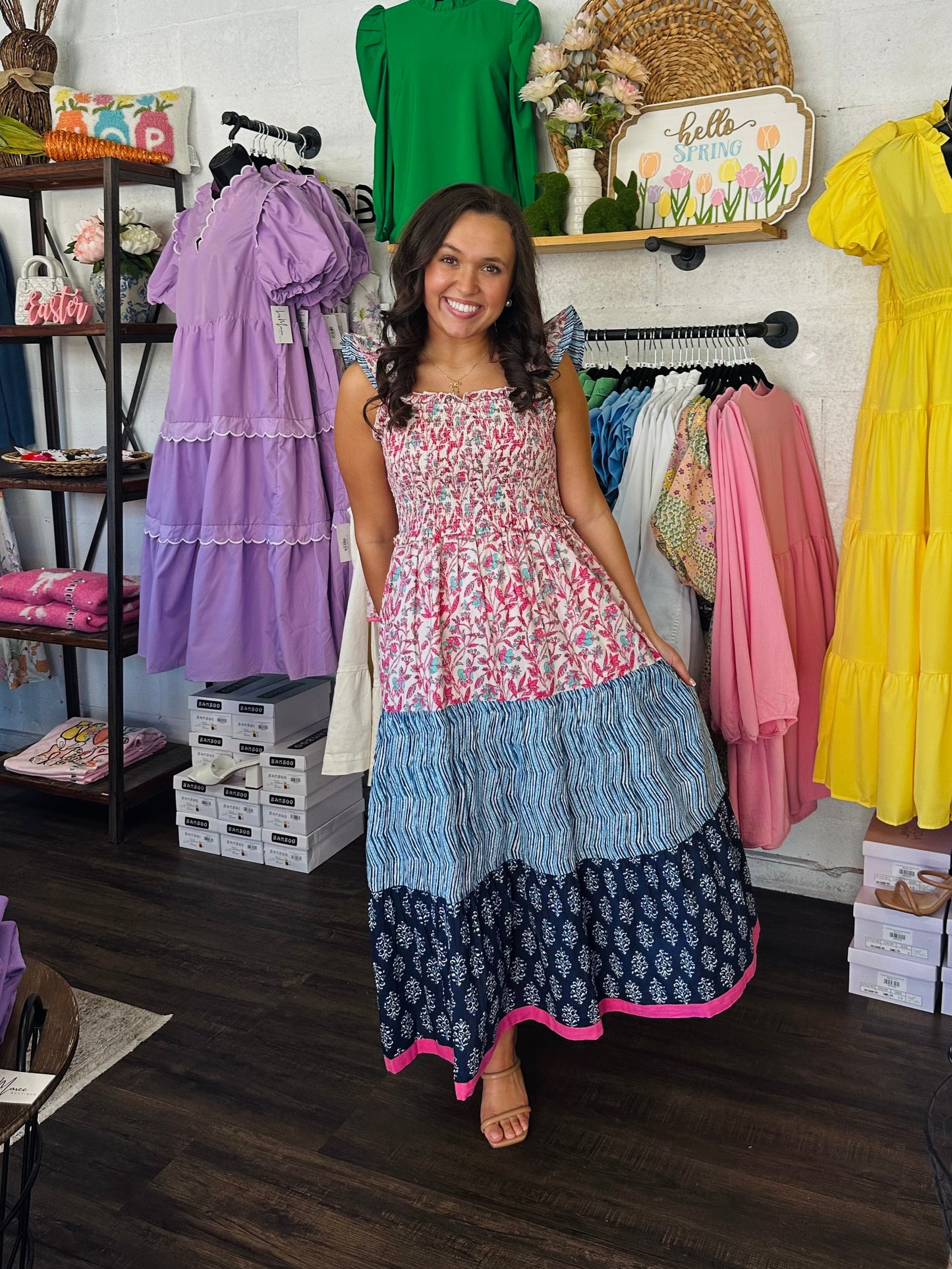 The Paisley Smocked Floral Print Midi Dress