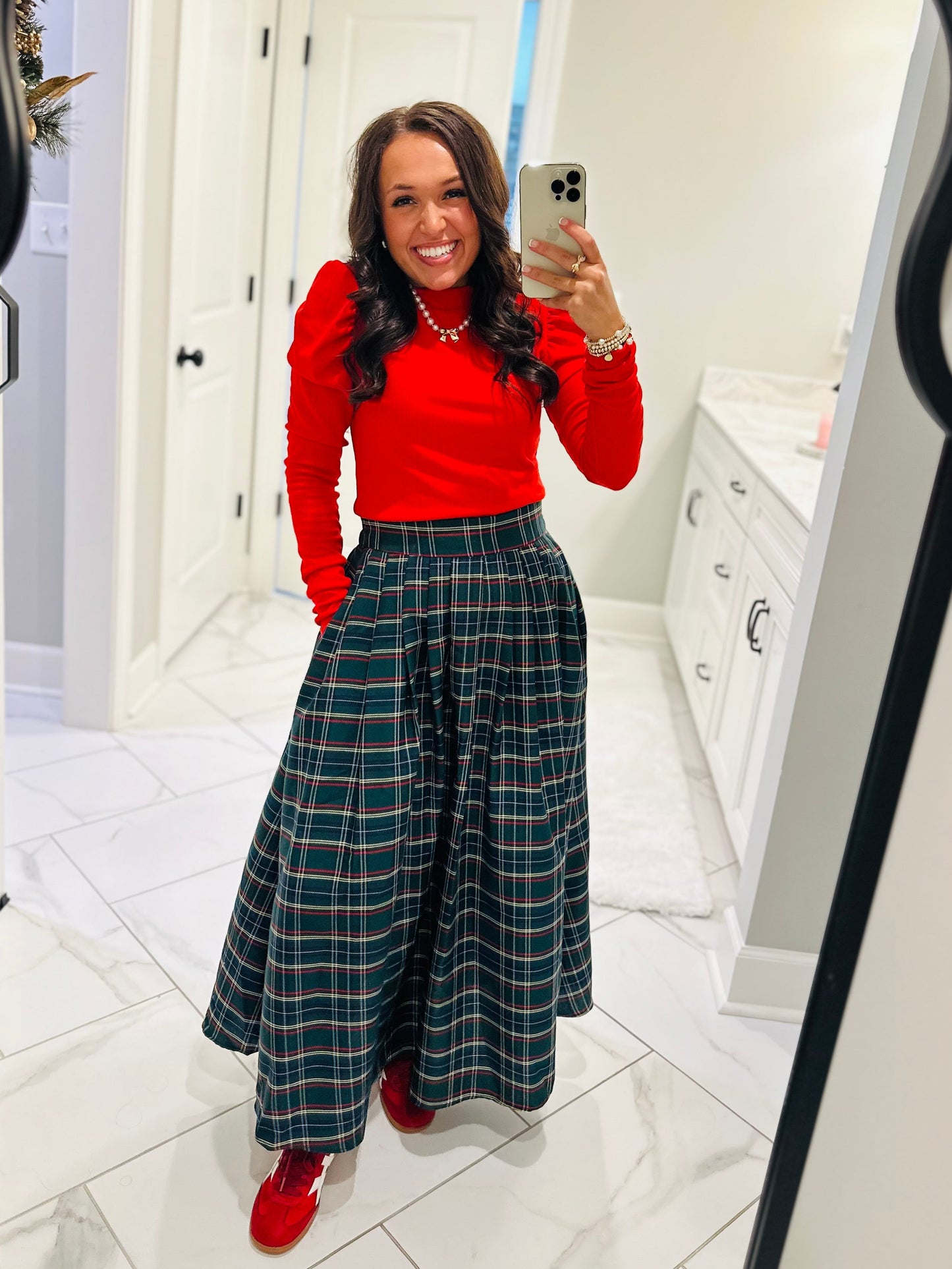 The Tinsley Green Plaid Midi Skirt
