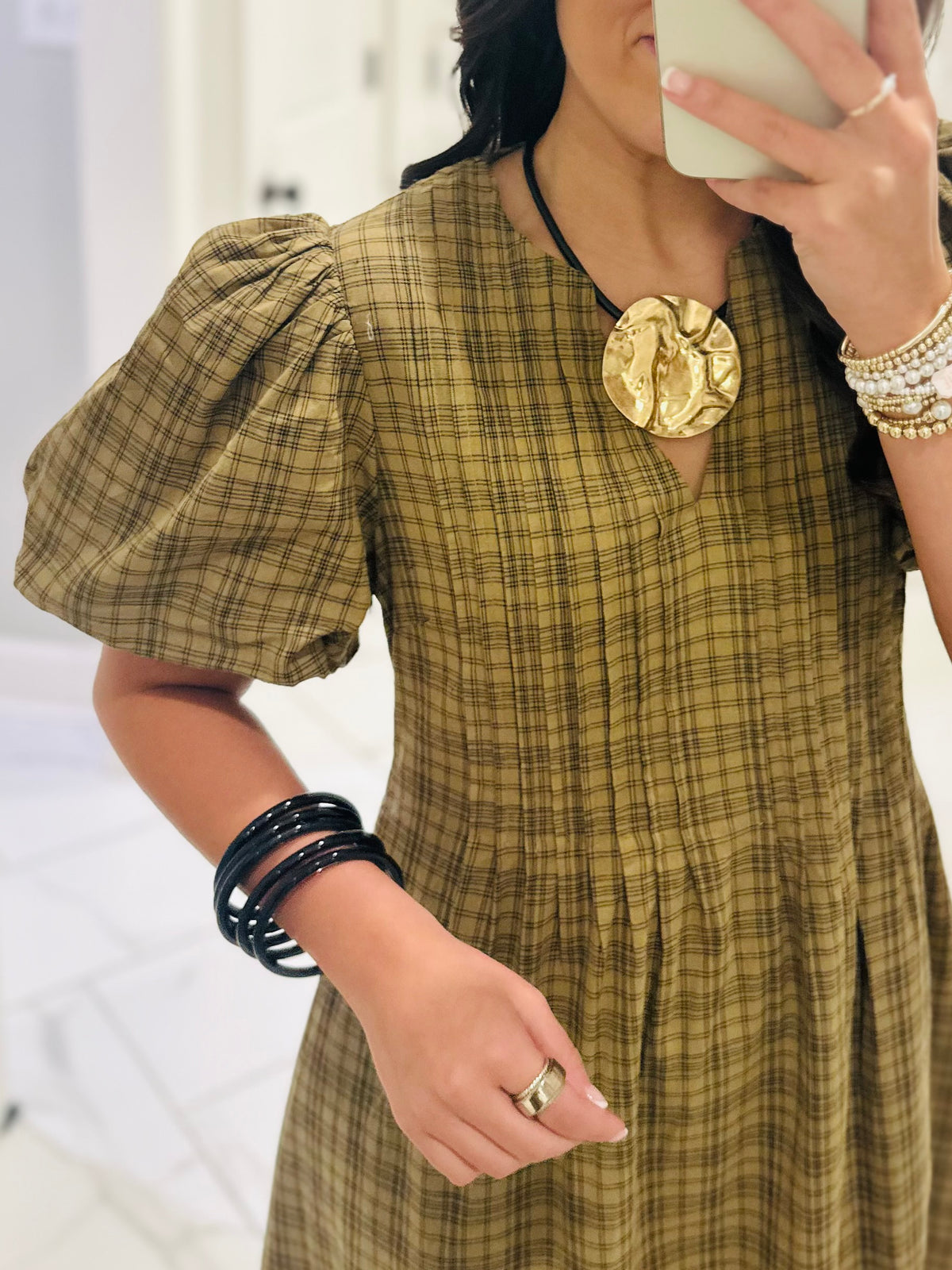The Sawyer Olive Plaid Midi Dress