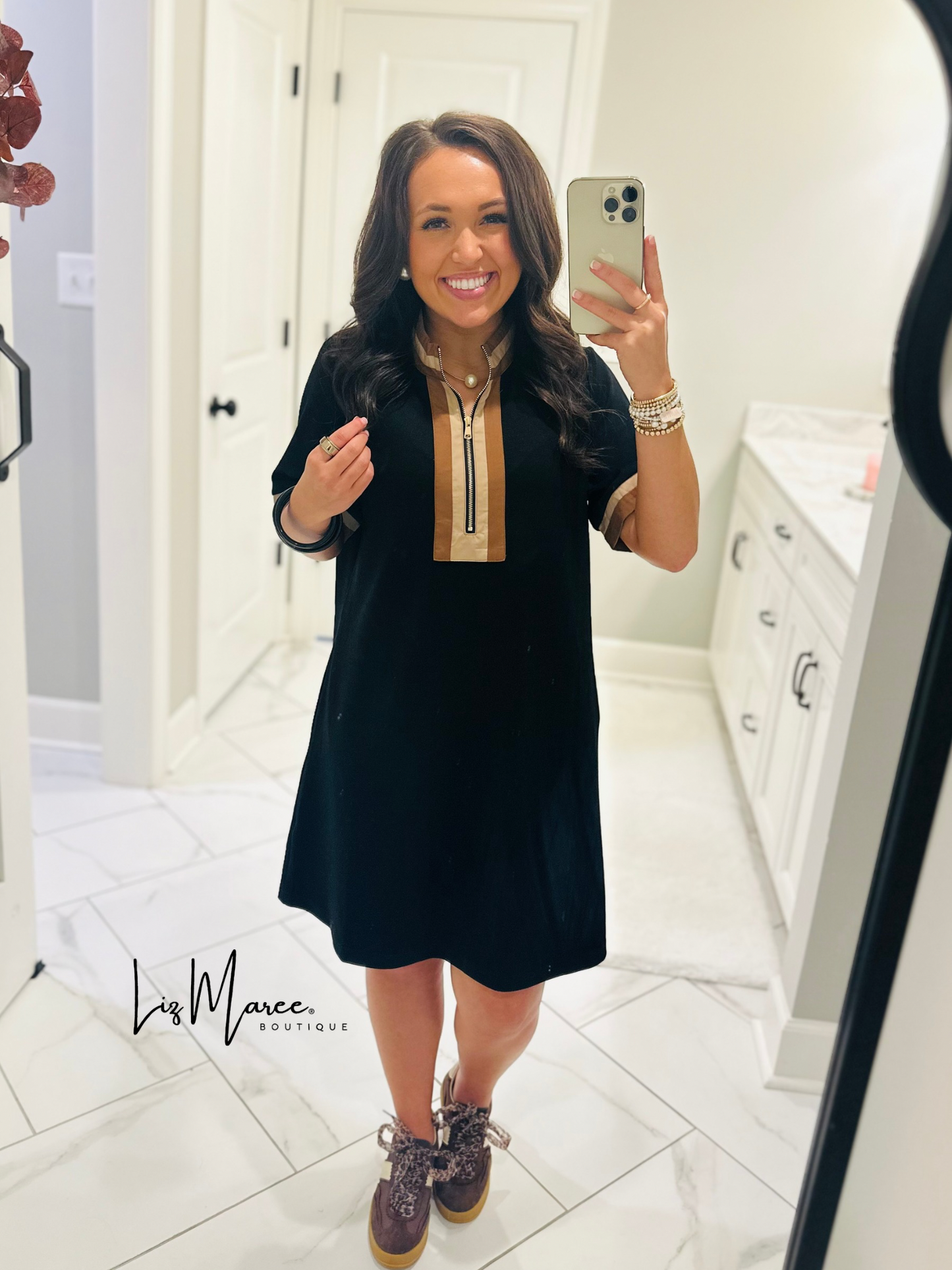 The Beverly Black Quarter Zip Dress