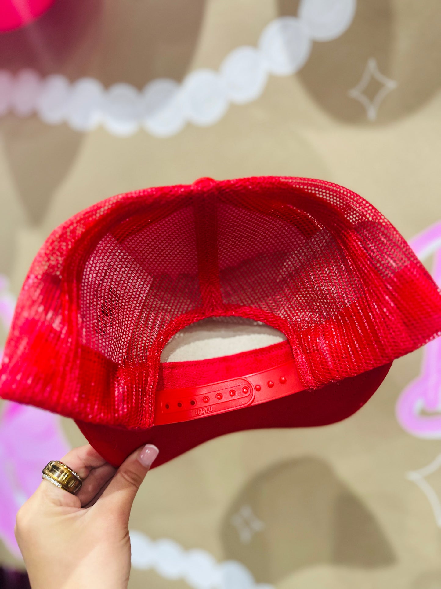 Red Feather + Turquoise Stone Trucker Hat