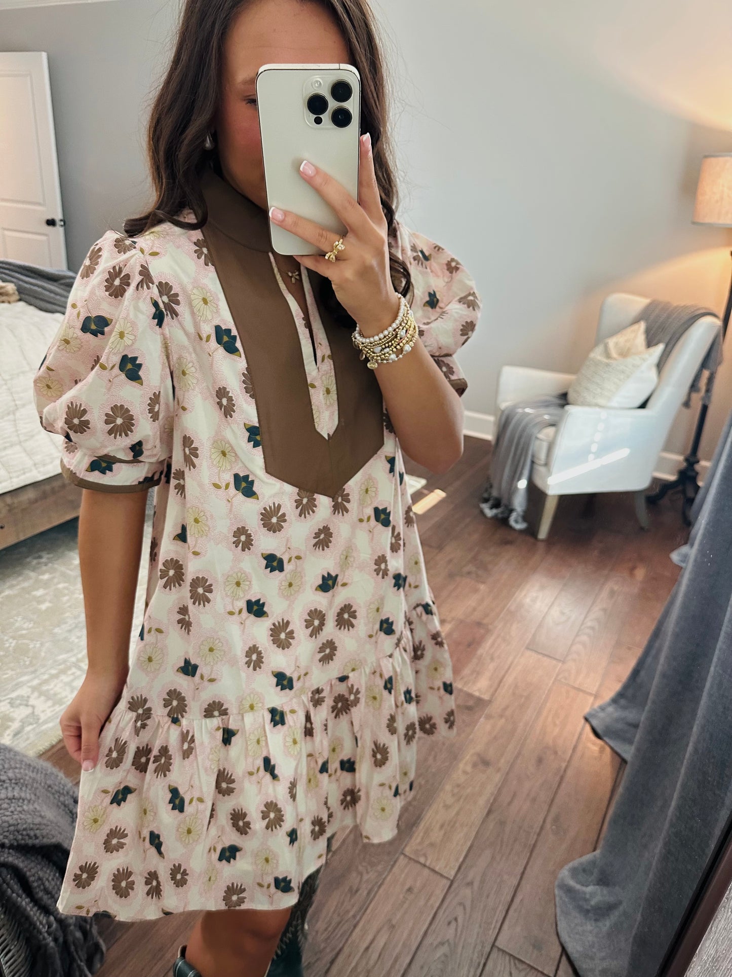 The Scarlett Brown and Pink Floral Dress