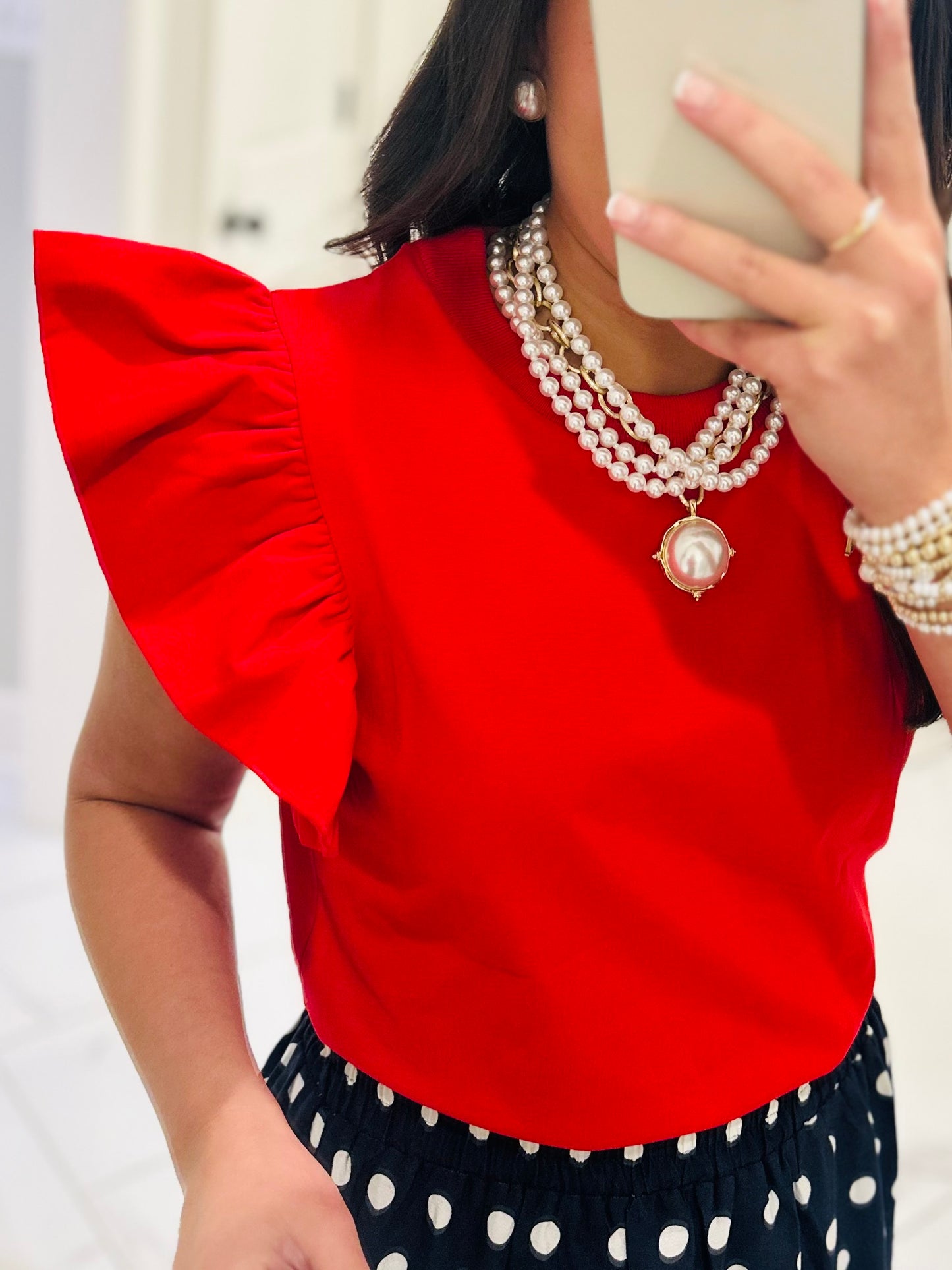 The Tillie Red Ruffled Sleeve Top