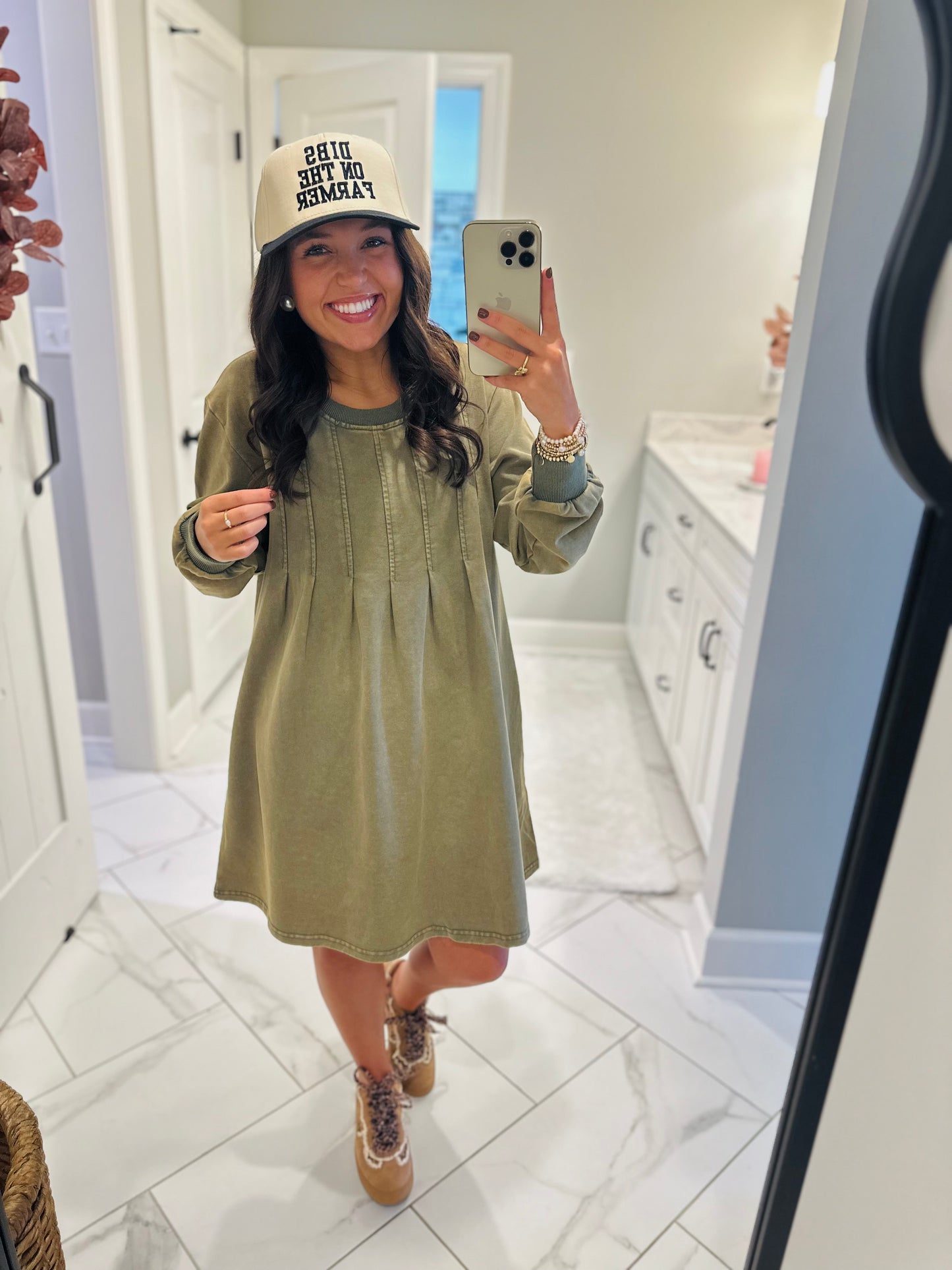 The Jadyn Moss Green Mineral Wash Dress