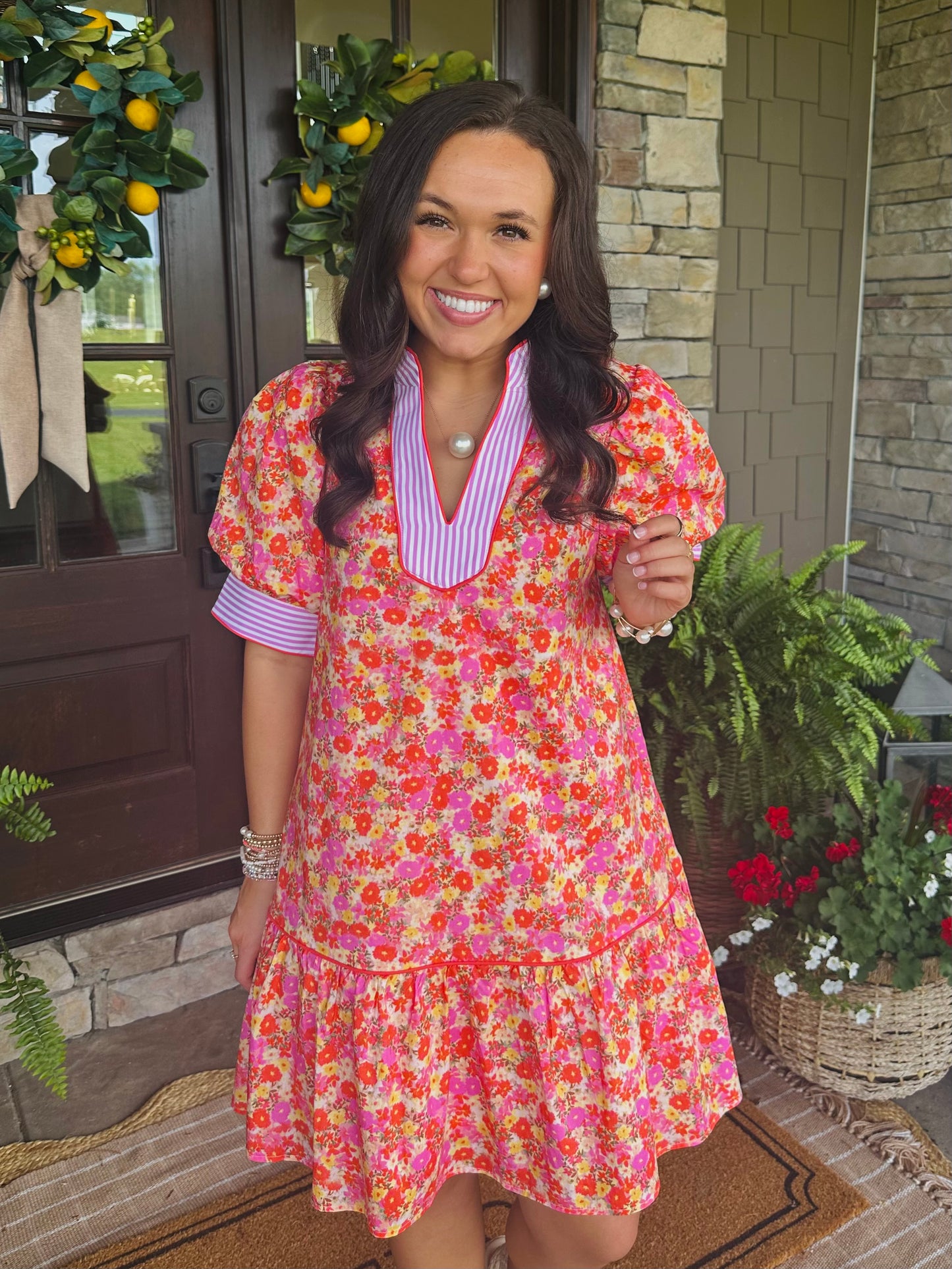 The Maree Pink + Orange Floral Dress