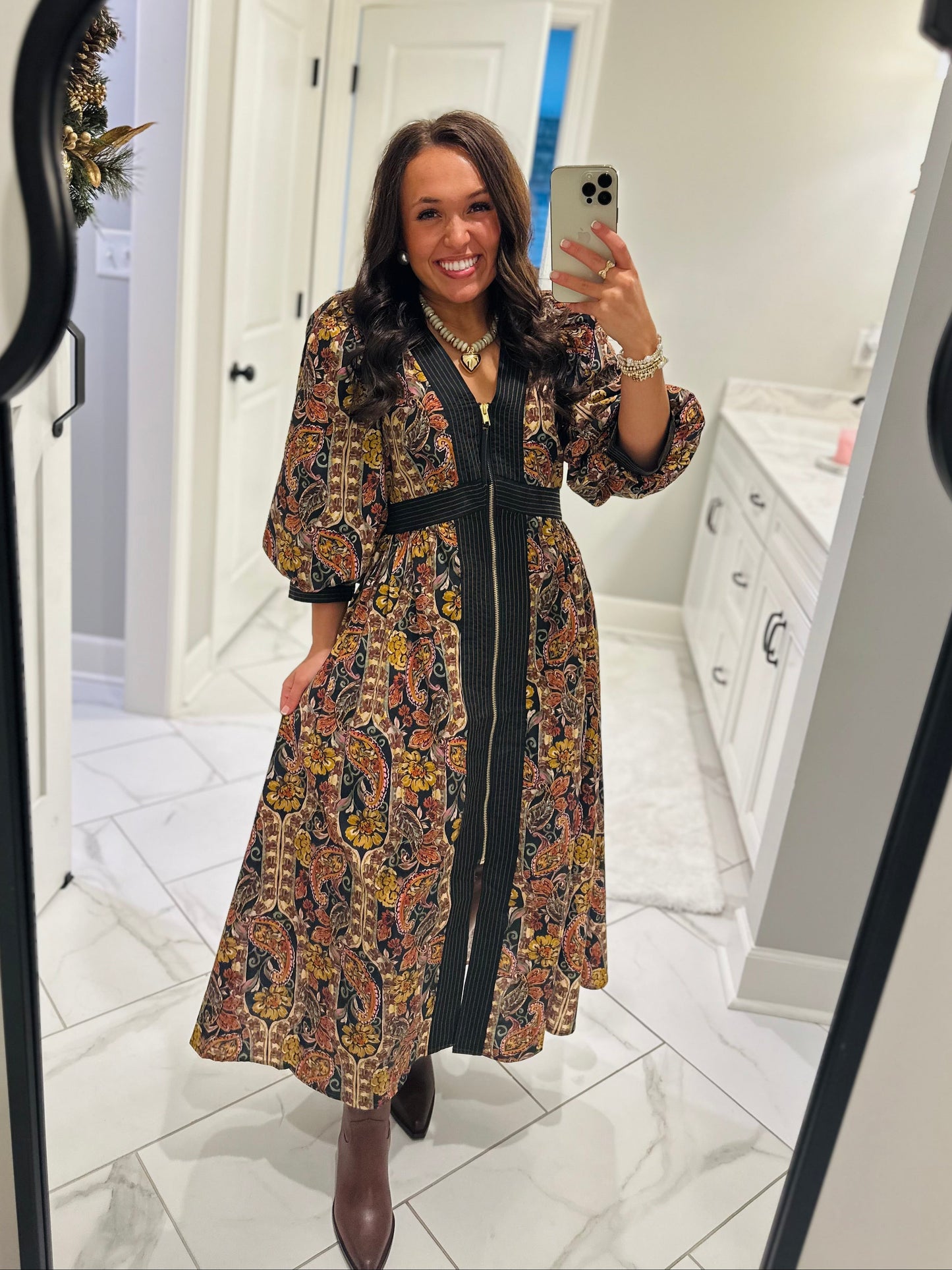 The Libby Black Floral Paisley Midi Dress