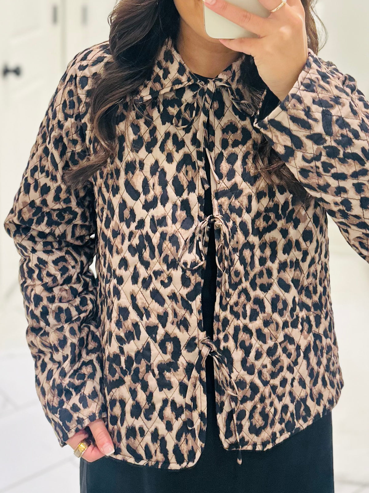 The Aubrey Leopard Quilted Bow Jacket