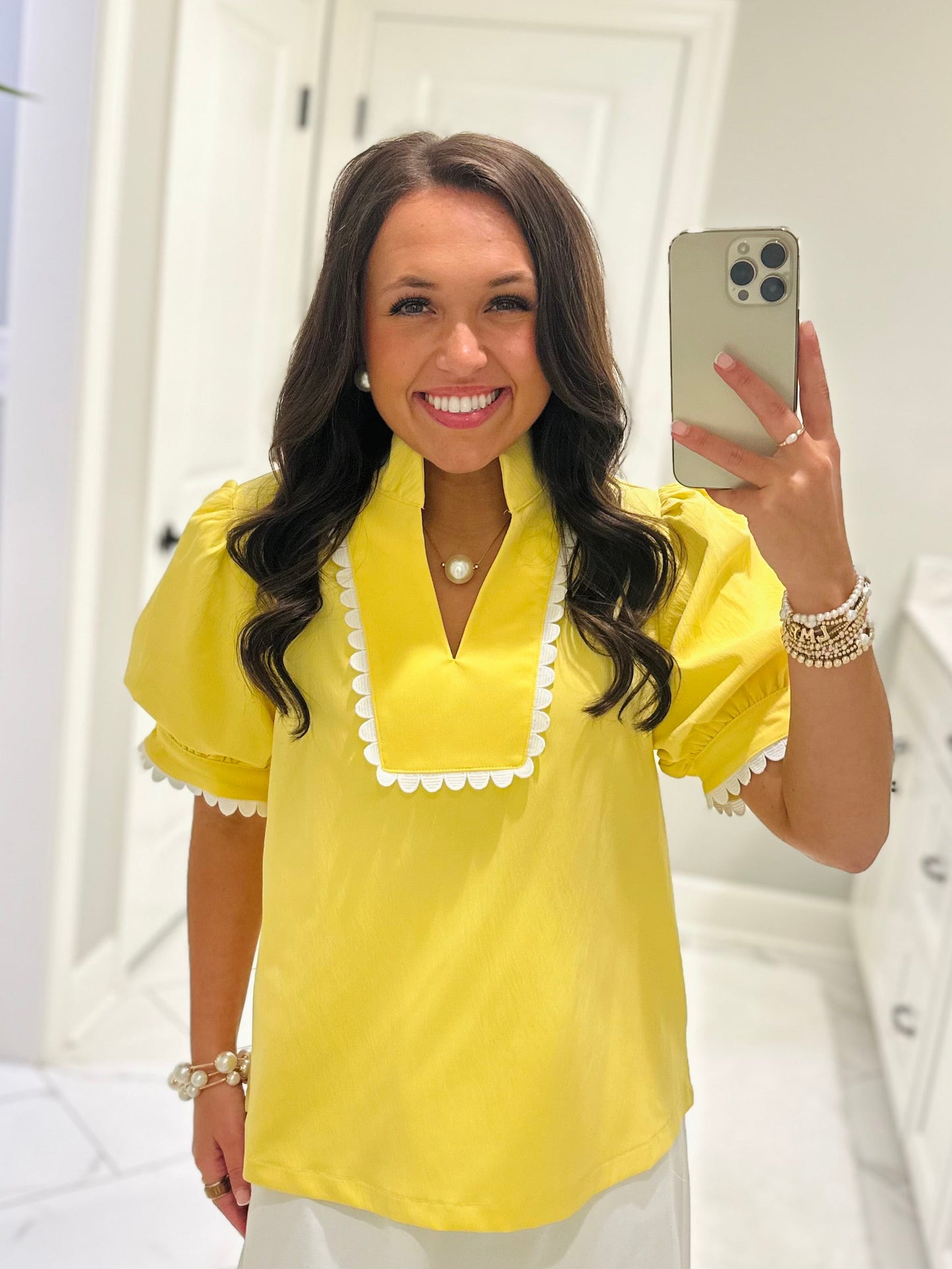 The Faye Yellow Scallop Detail Top