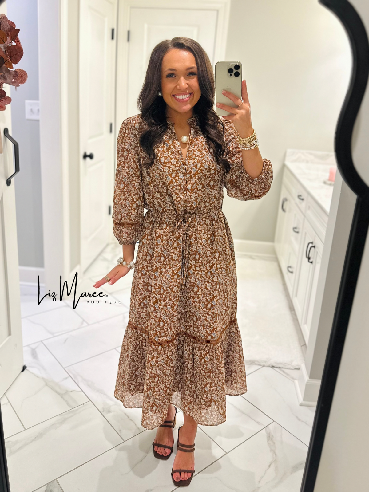The Ramsey Brown Ditsy Floral Midi Dress