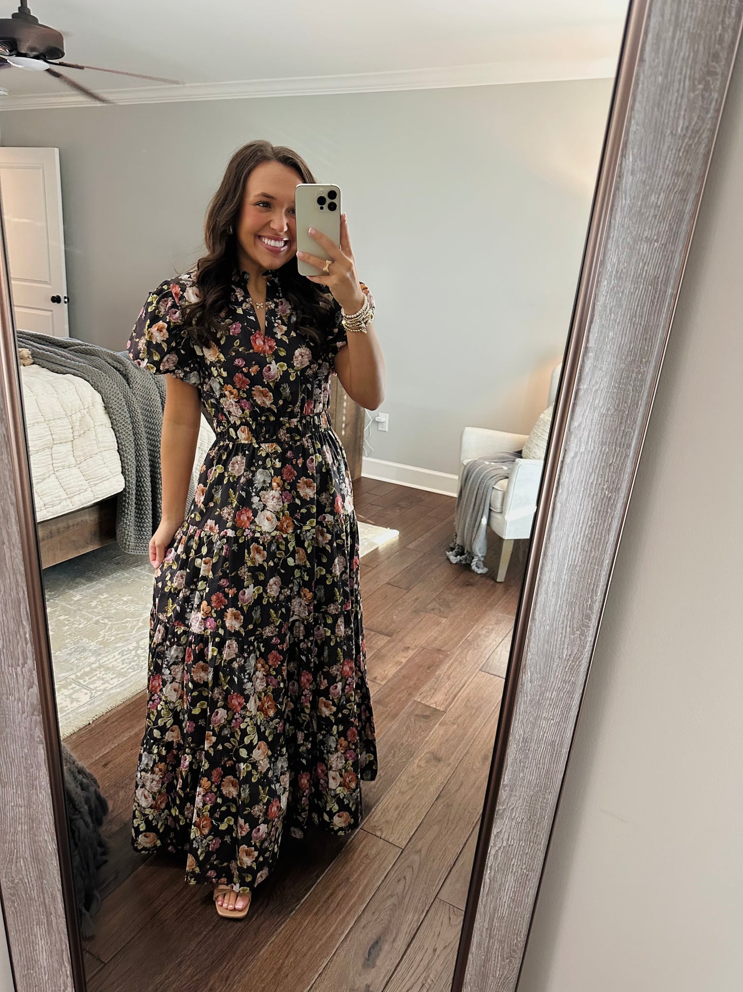 The Elizabeth Chocolate Brown Puff Sleeve Midi Dress