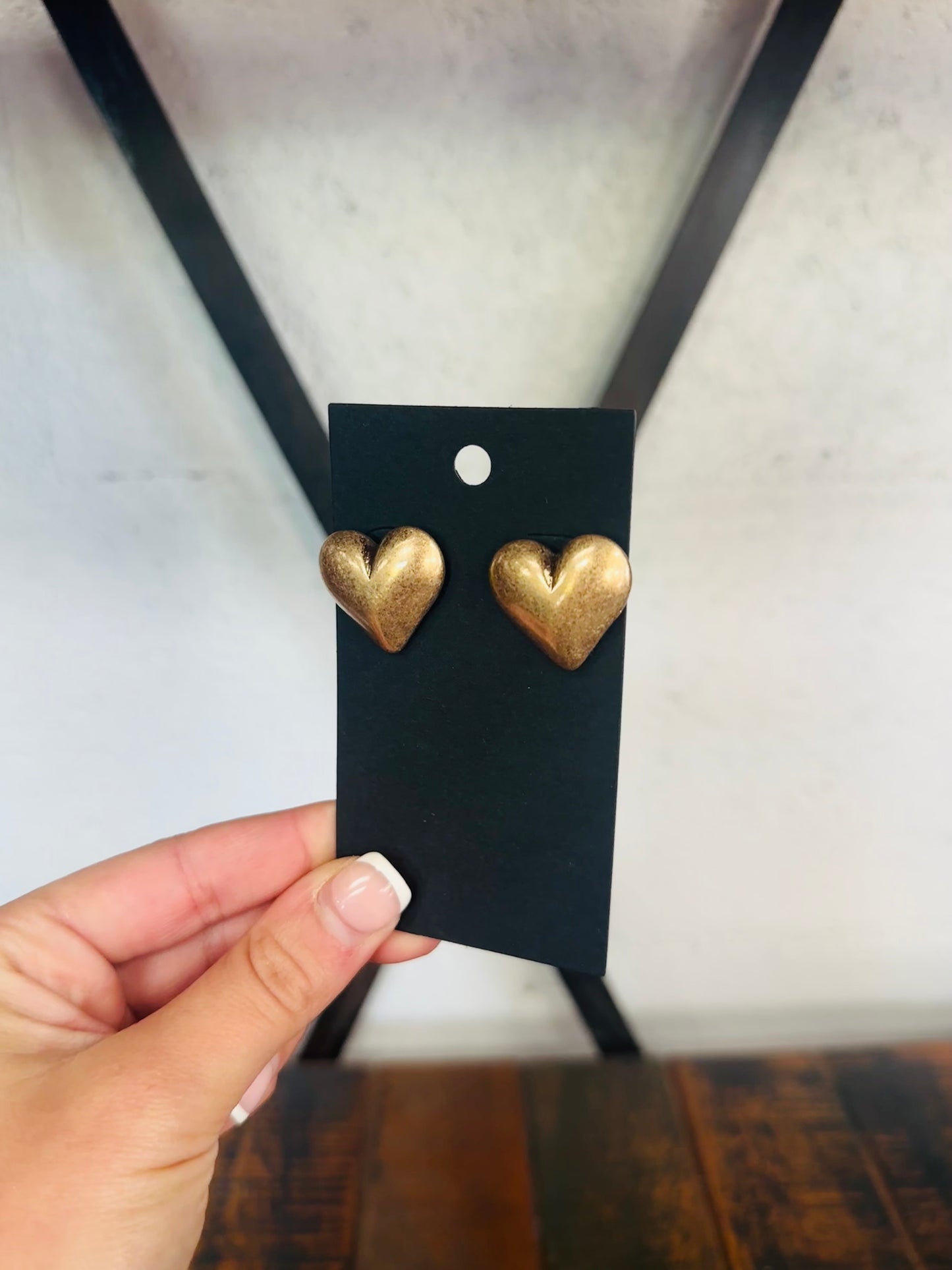 Vintage Gold Puffy Heart Stud Earring