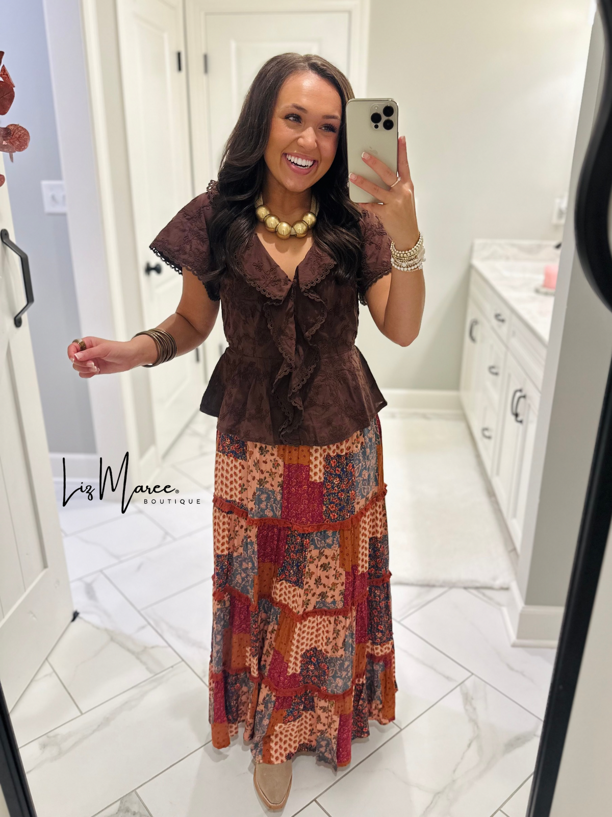 The Lillian Brown Embroidered Floral Peplum Top