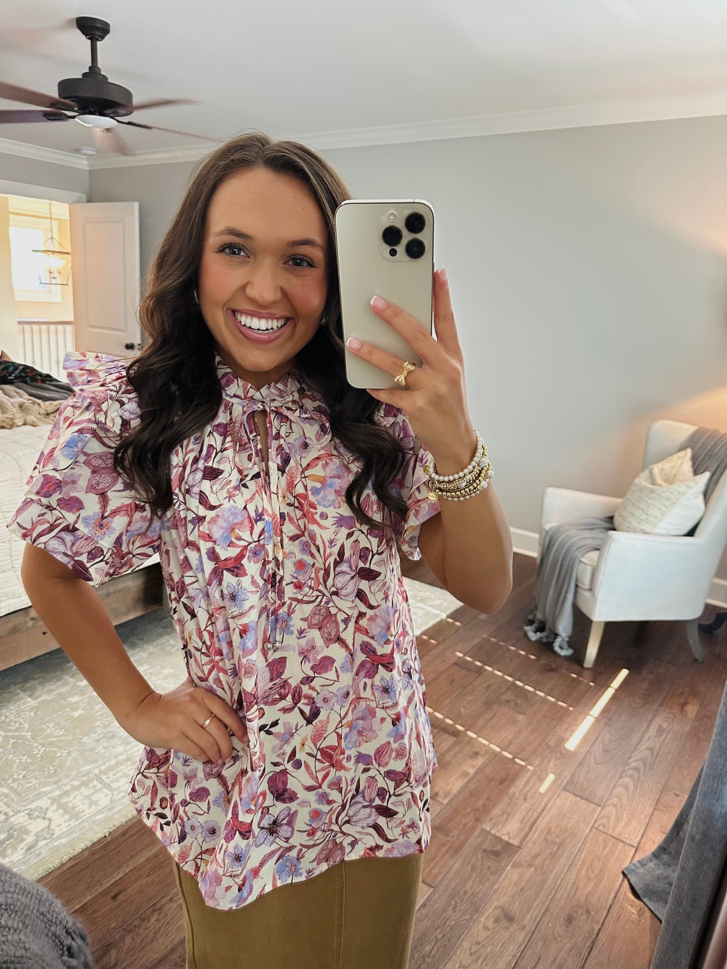 The Finley Floral Ruffle Sleeve Top
