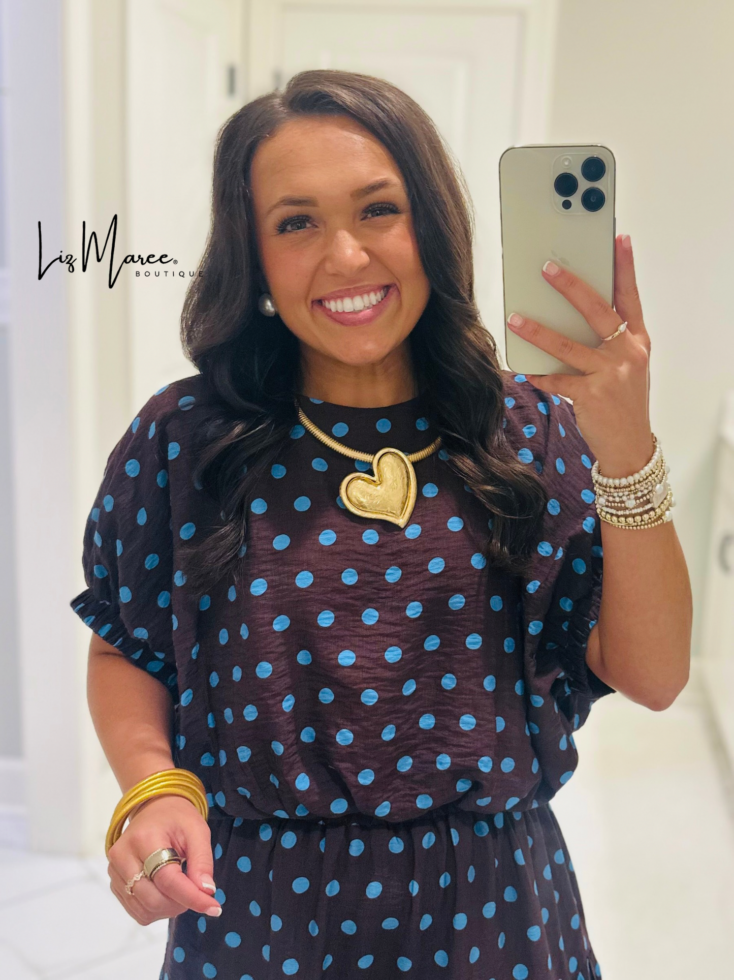 The Brinley Brown + Blue Polka Dot Top + Skirt Set