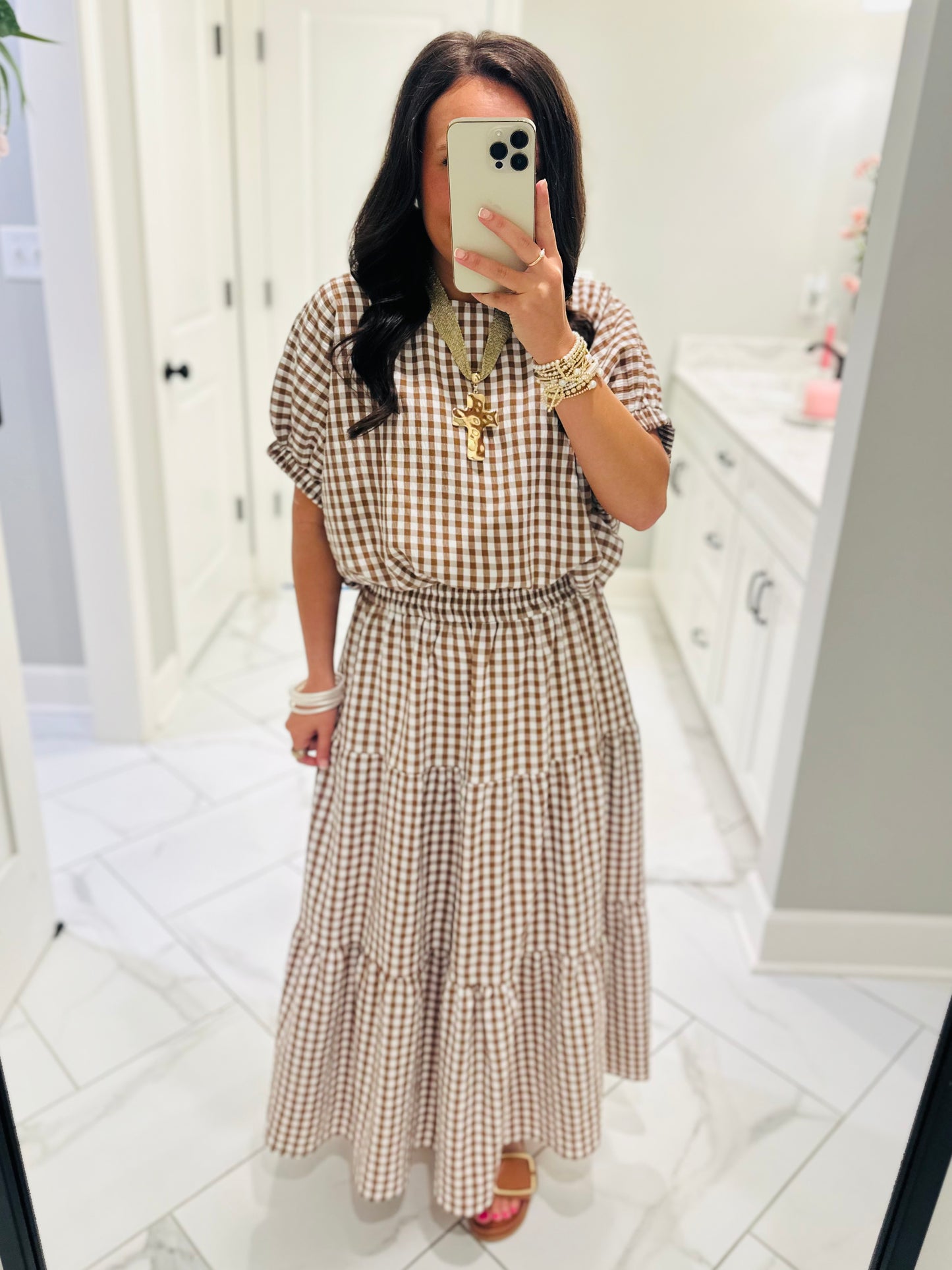 The Kinsley Brown Gingham Top + Skirt Set