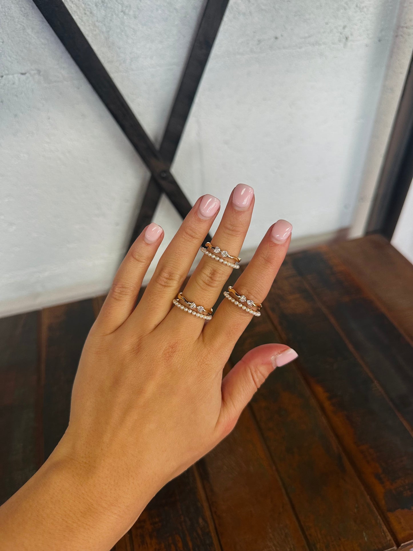Dainty Gold Layered Pearl Bow Ring