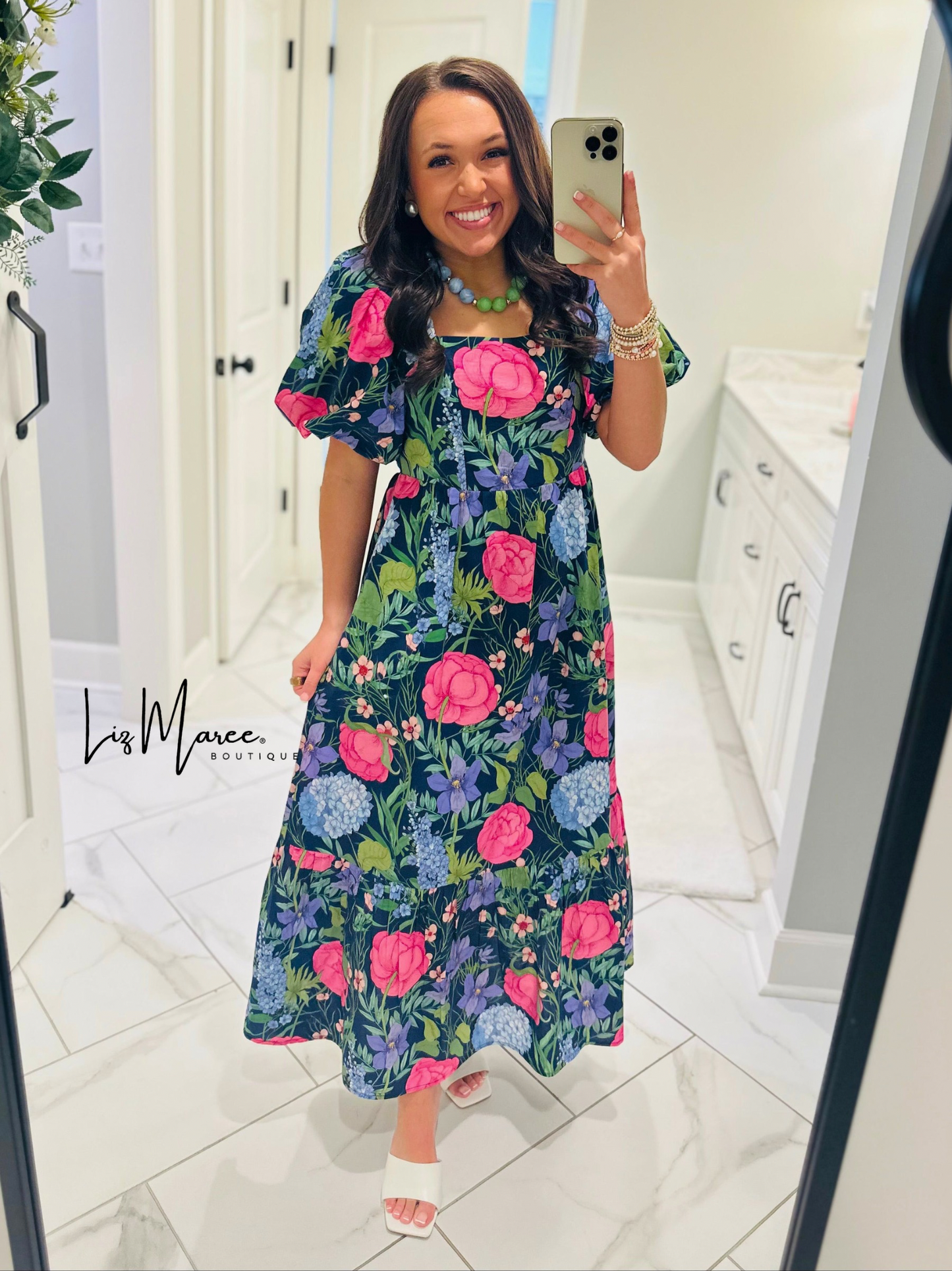 The Danyale Navy Floral Bow Midi Dress