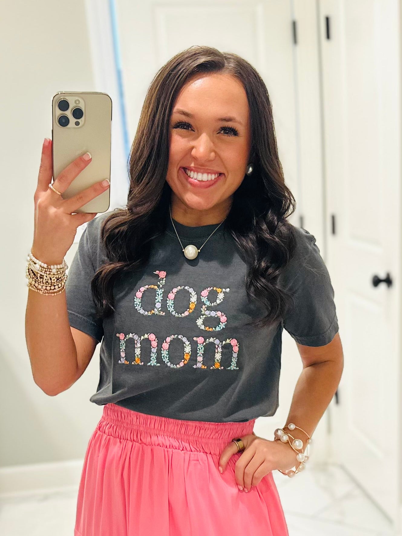The Floral Dog Mom Embroidered Tee