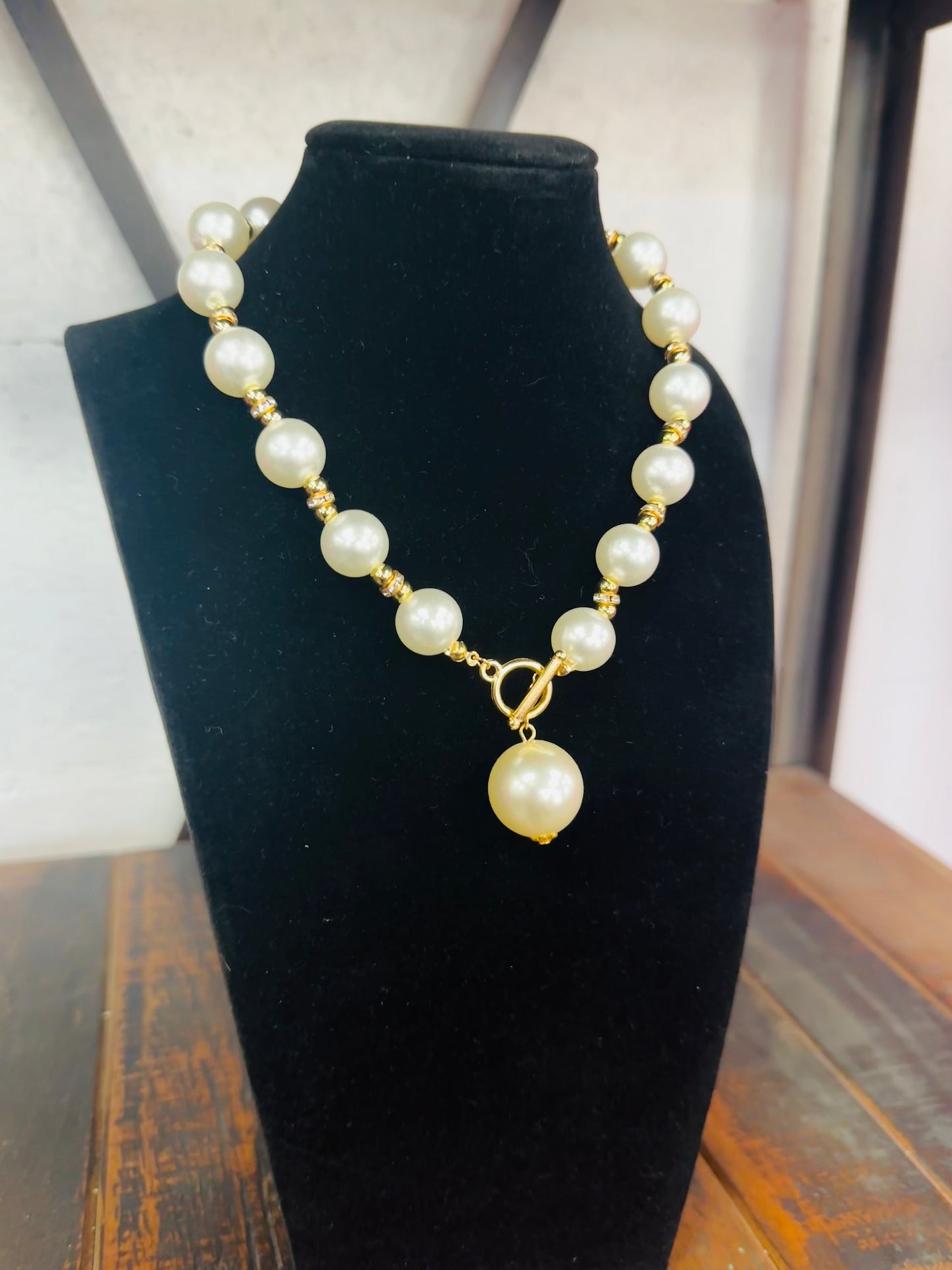 Pearl & Crystal Toggle Necklace