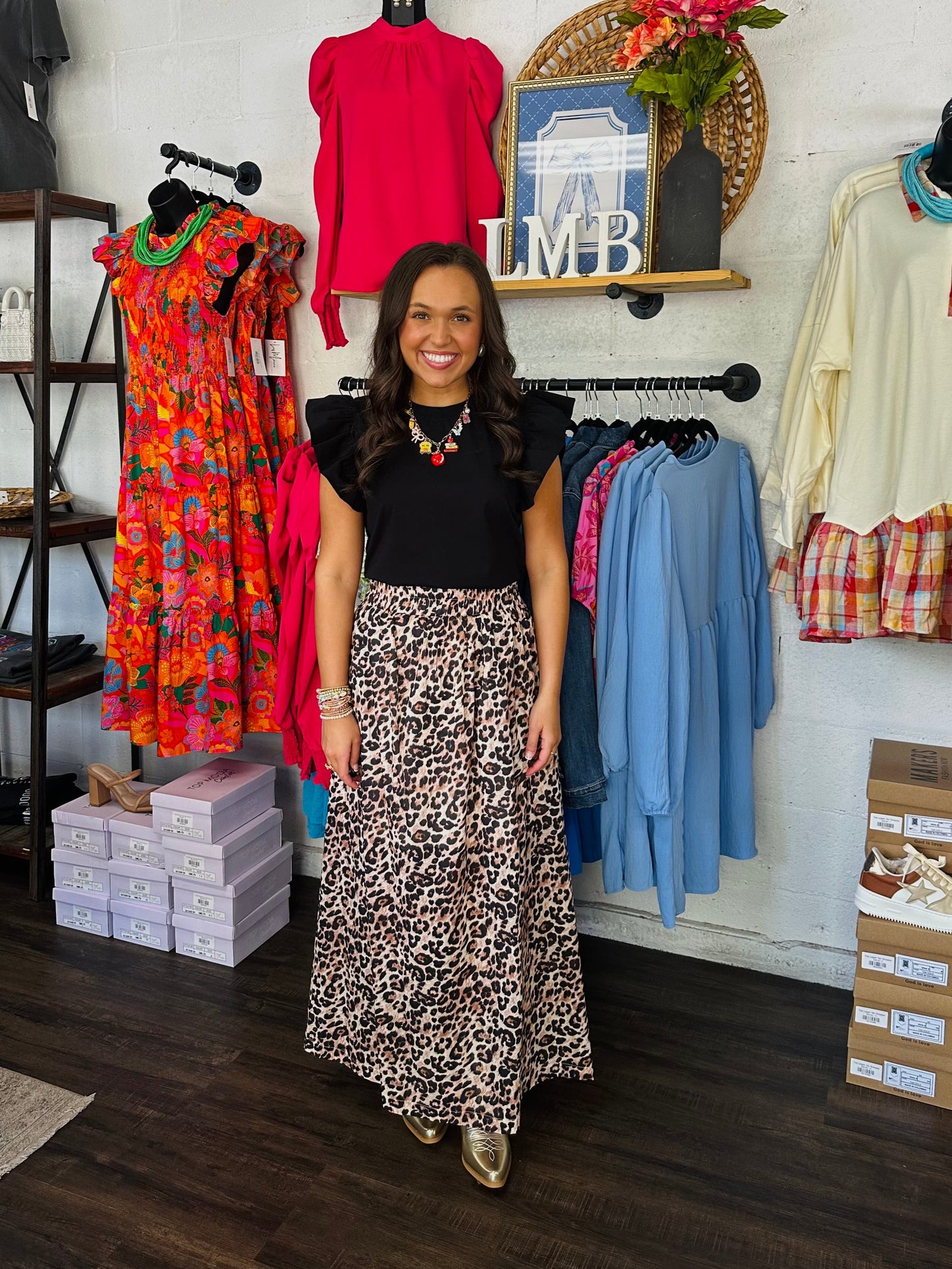 The Amber Leopard Print Midi Skirt
