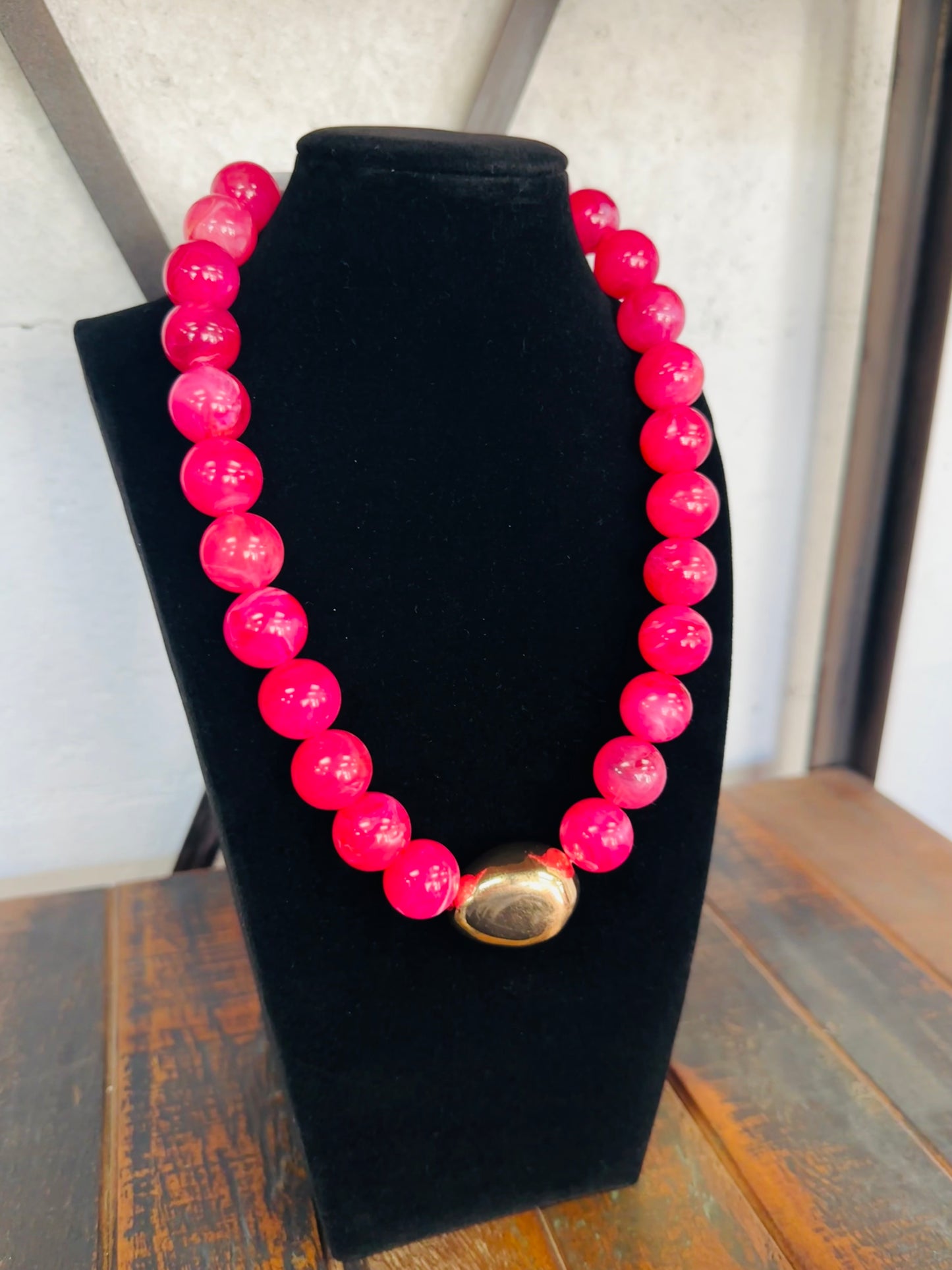 Fuchsia Marble Beaded Necklace