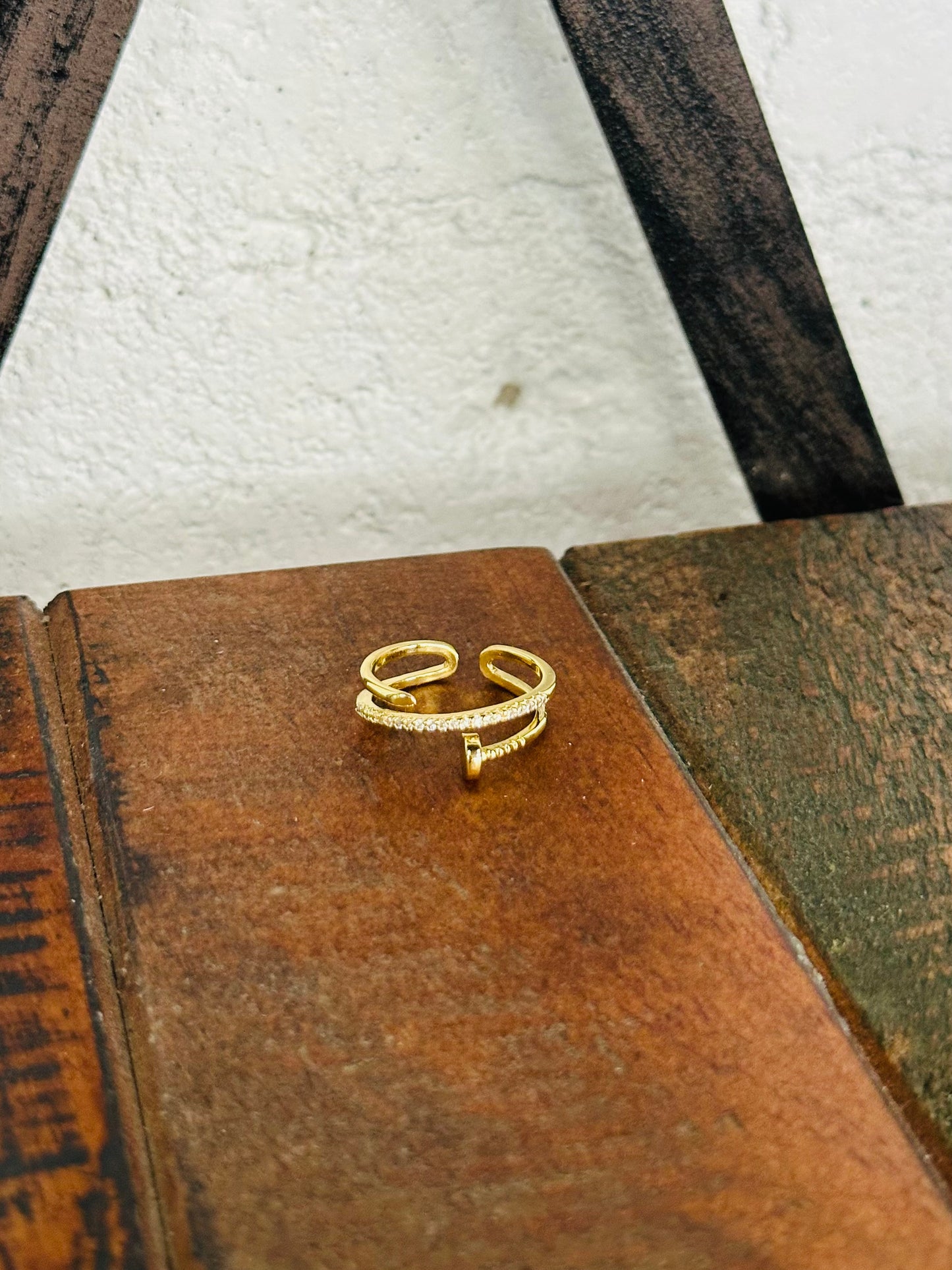Gold Pave Crystal Nail Ring