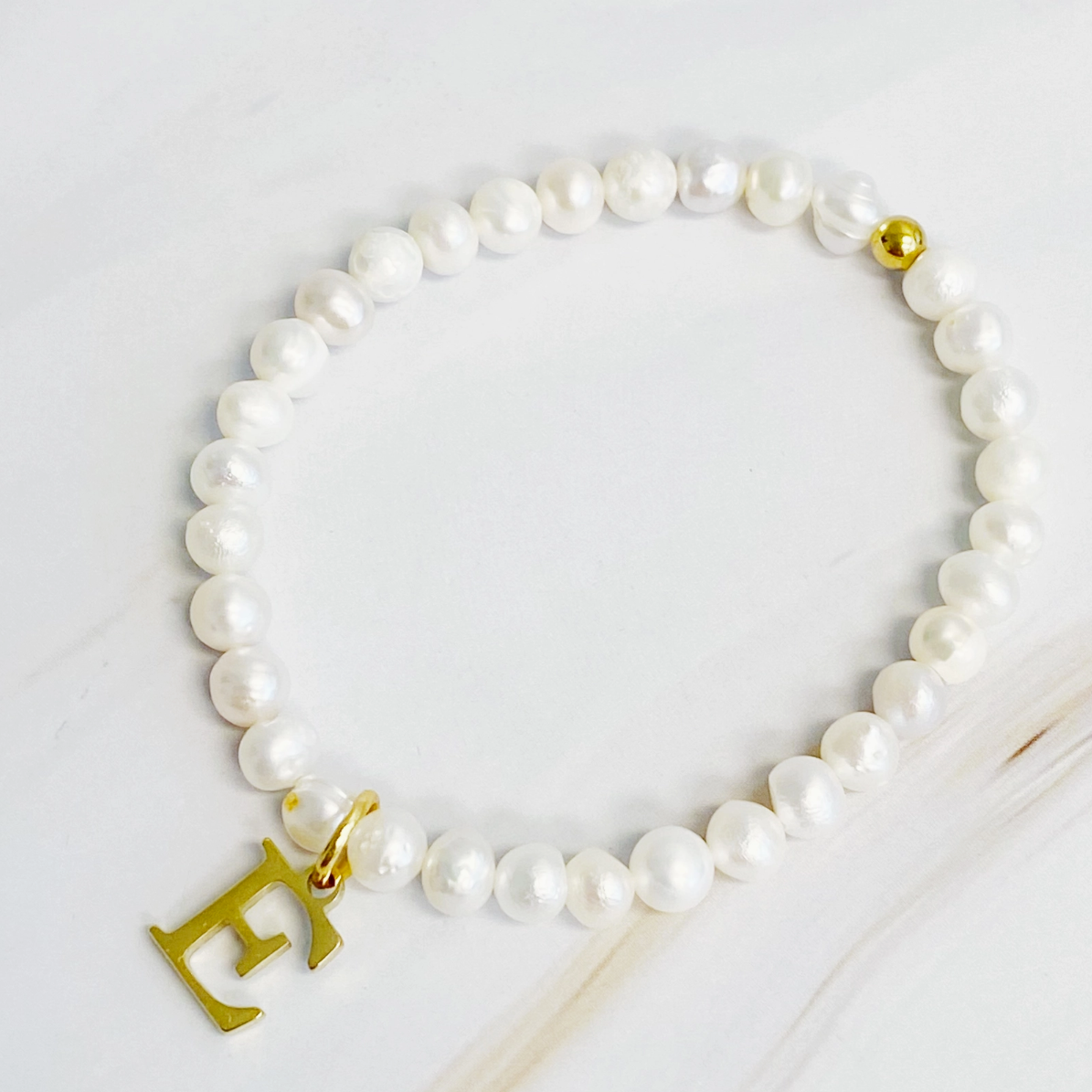 Freshwater Pearl Initial Charm Bracelet