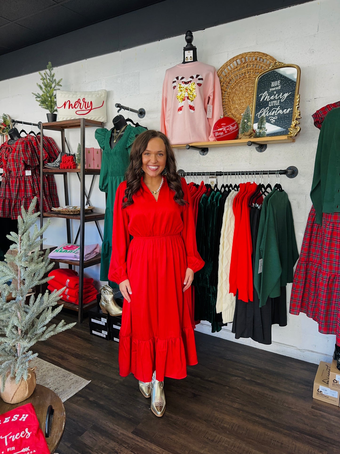 The Hayden Red Satin Midi Dress