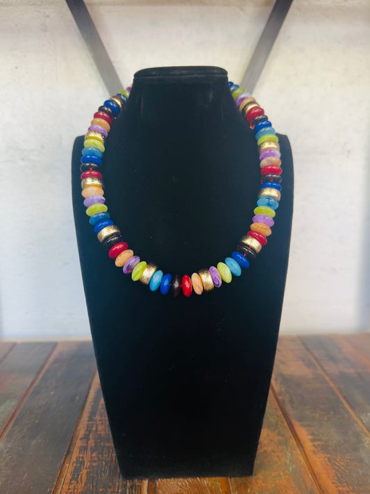 Dark Multi Wide Bead Necklace