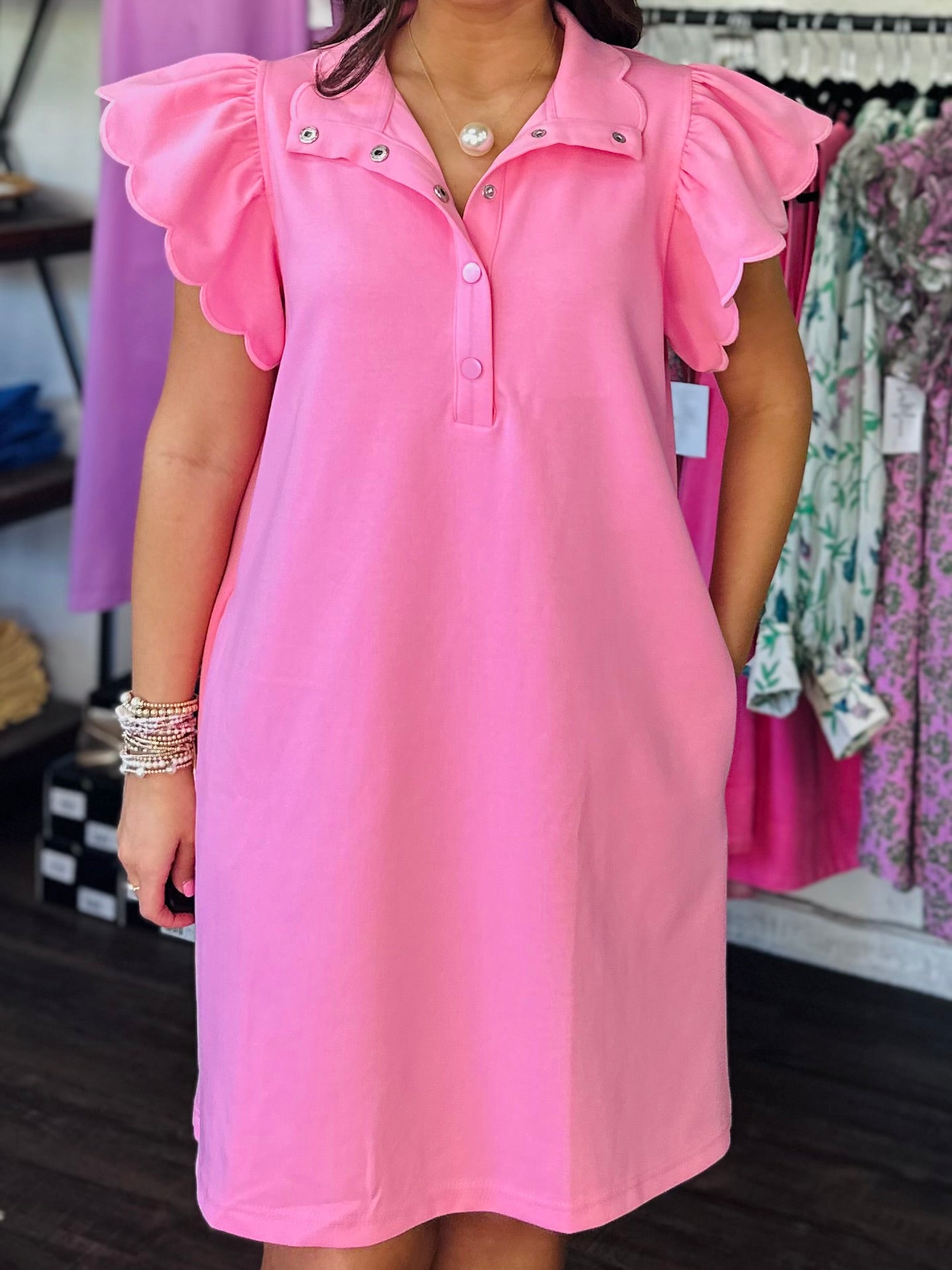 The Gia Pink Scallop Dress