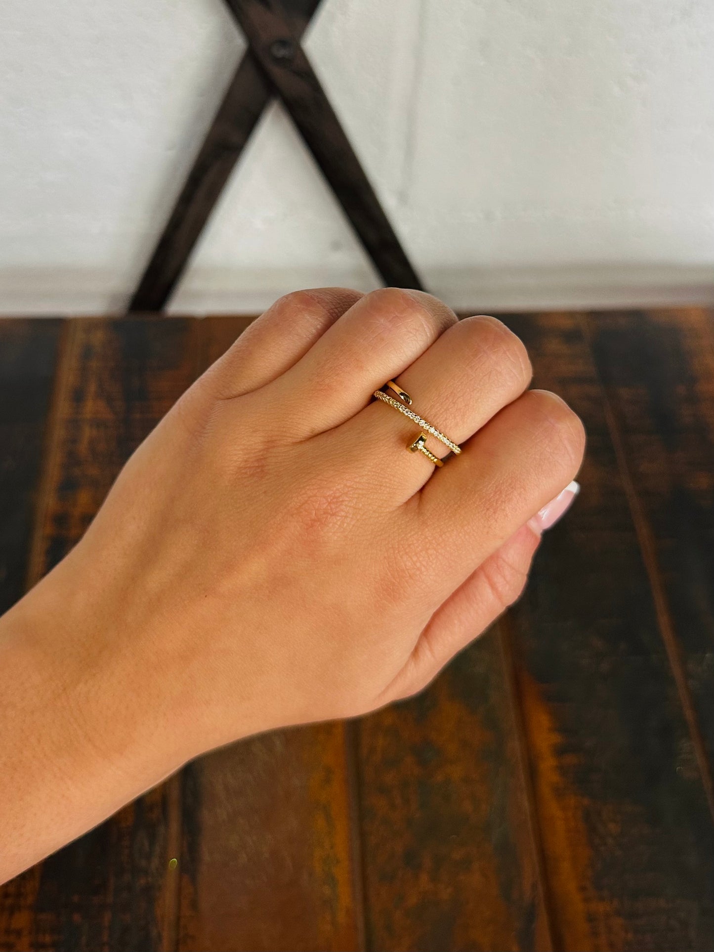 Gold Pave Crystal Nail Ring
