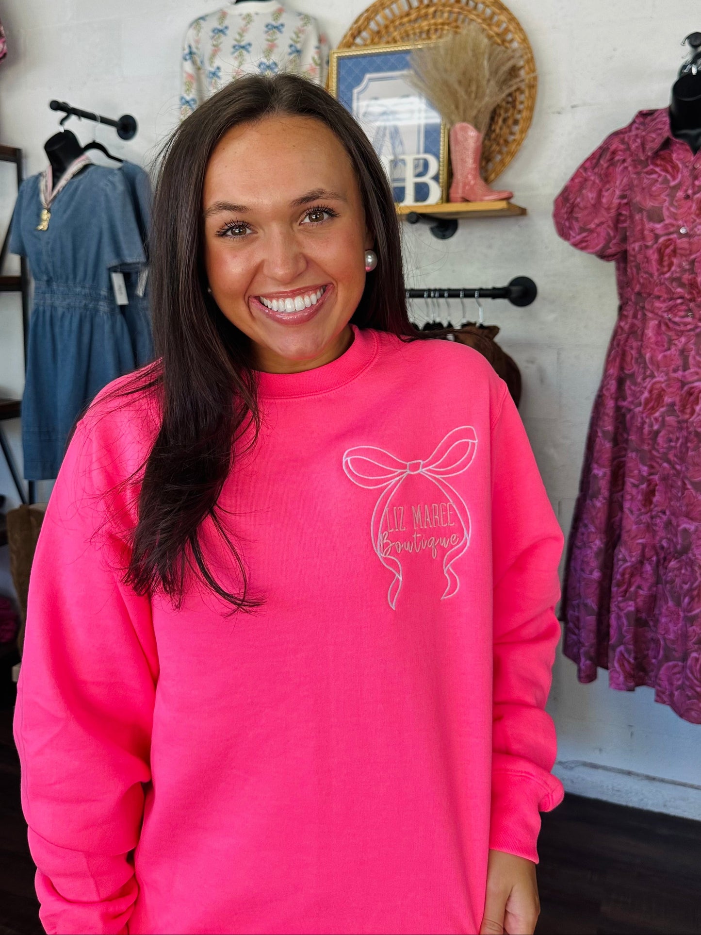 The Liz Maree Boutique Neon Pink Embroidered Sweatshirt