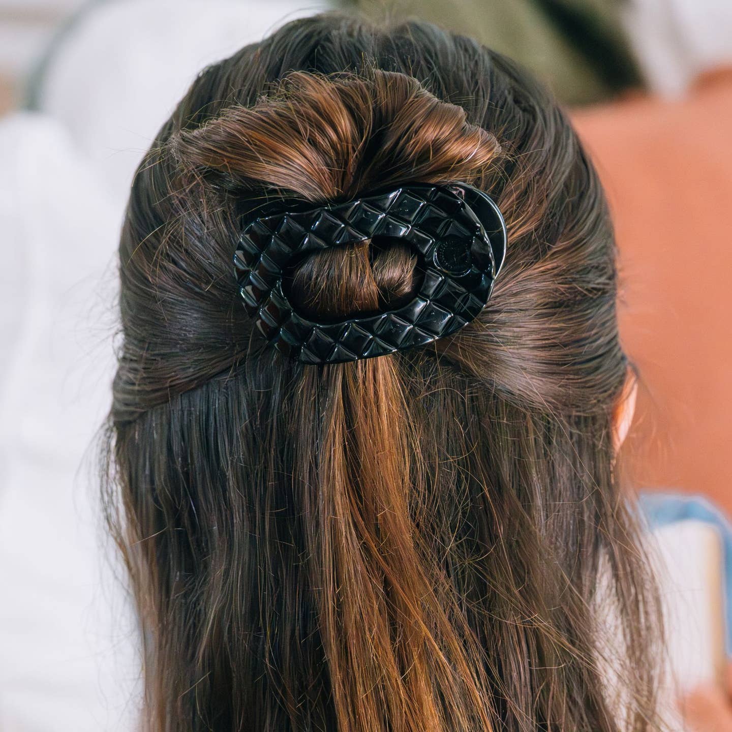 Jet Black Quilted Round Flat Hair Clip