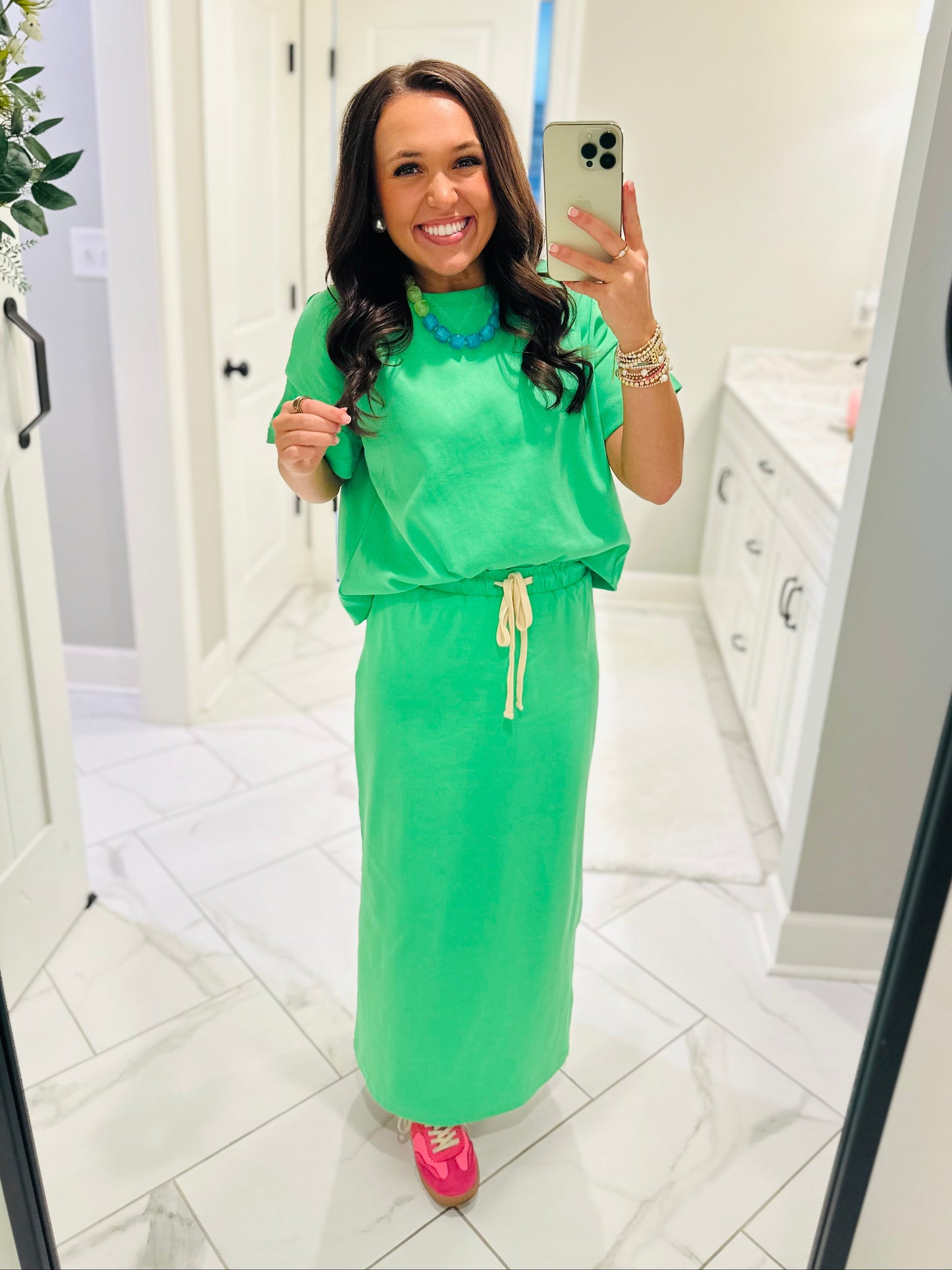 The Sonny Green Knit Top + Skirt Set