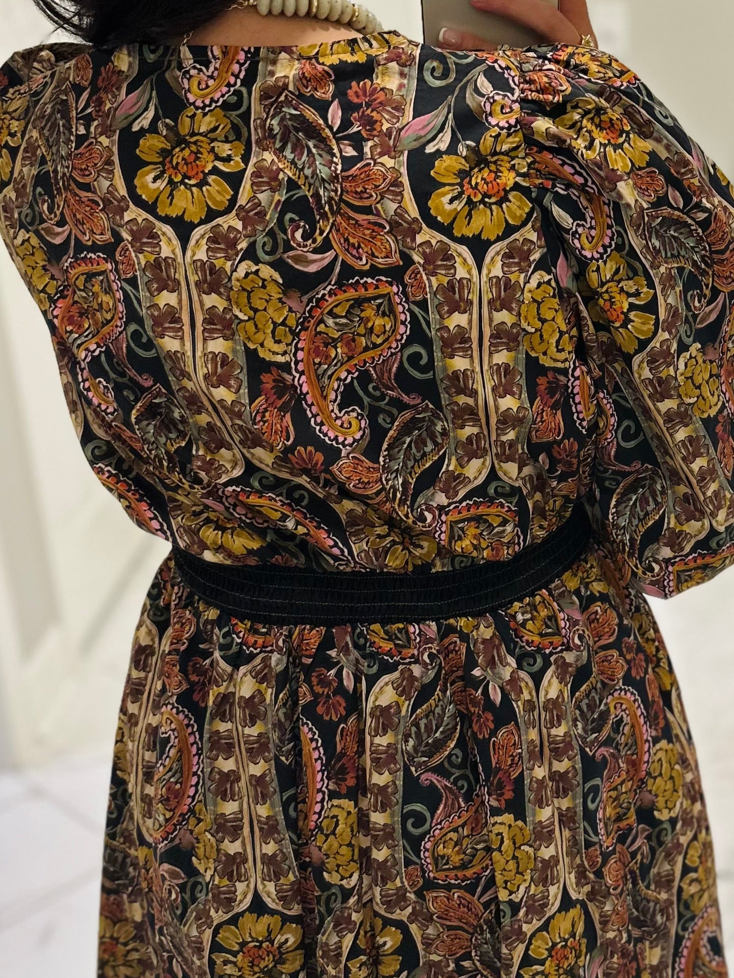 The Libby Black Floral Paisley Midi Dress