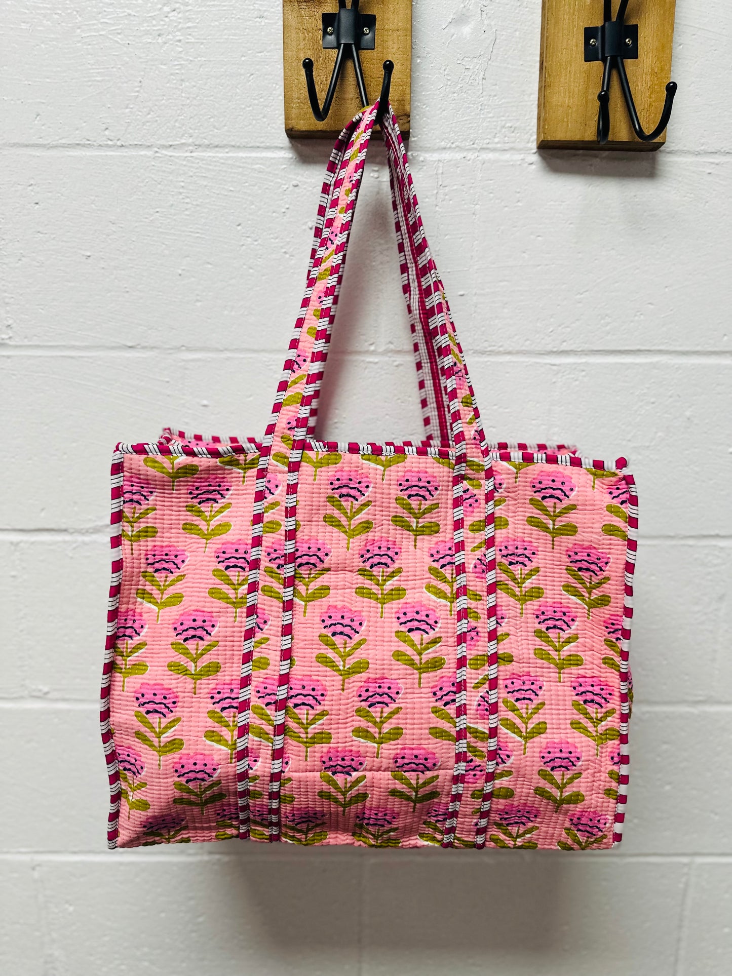 The Magenta & Green Floral Quilted Tote Bag