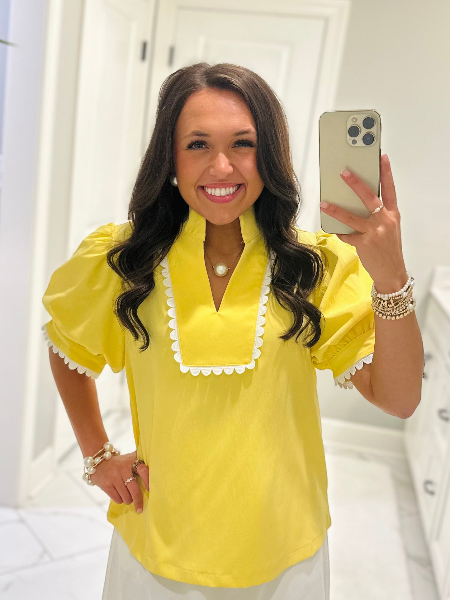 The Faye Yellow Scallop Detail Top