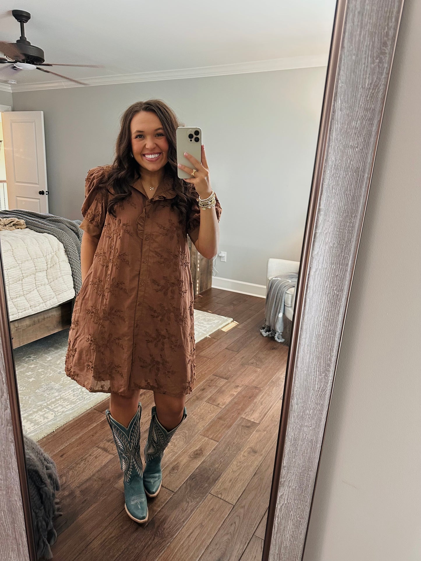 The Taylor Mocha Brown Floral Appliqué Dress