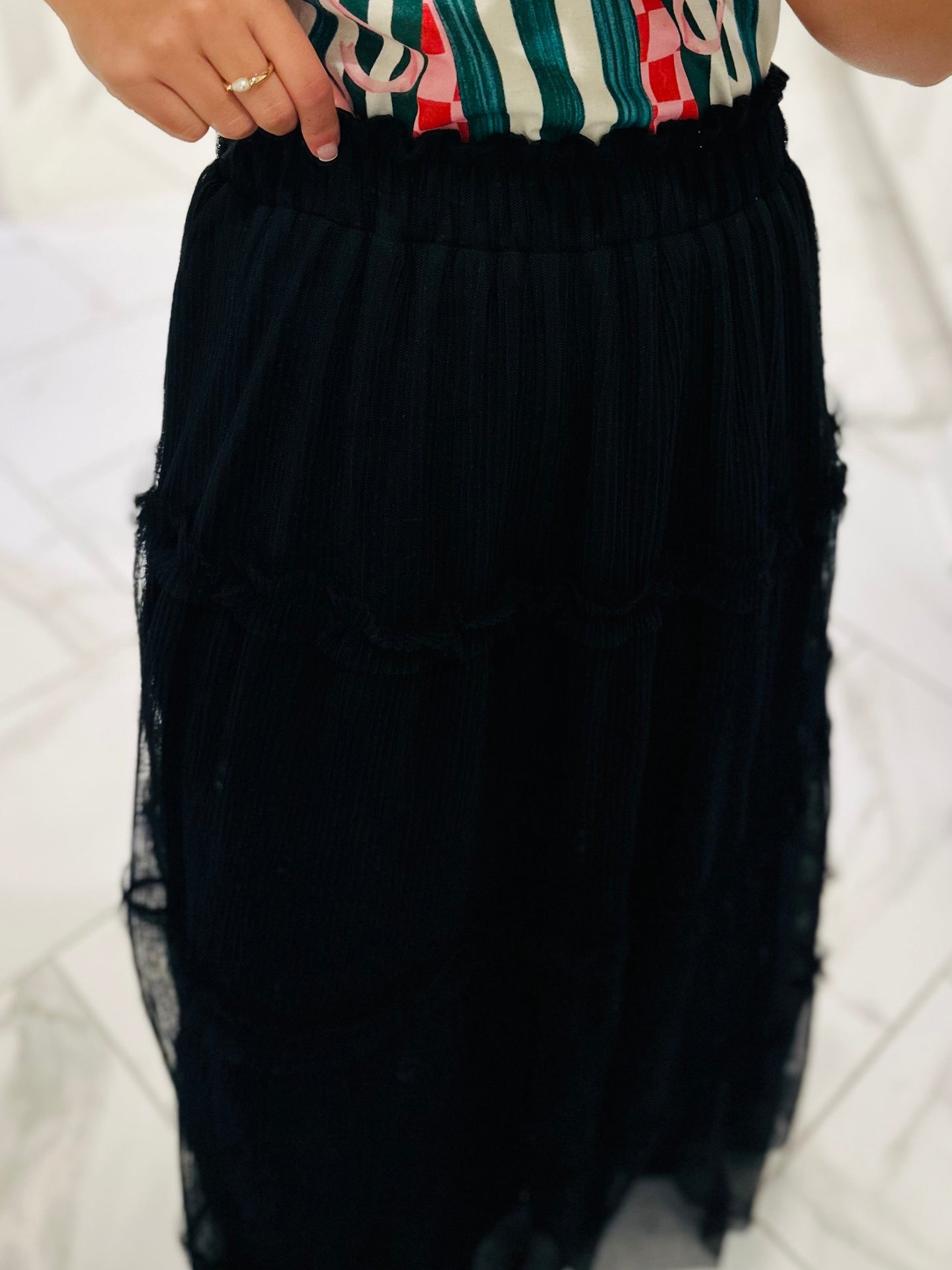 The Minnie Black Polkadot Tulle Tiered Skirt