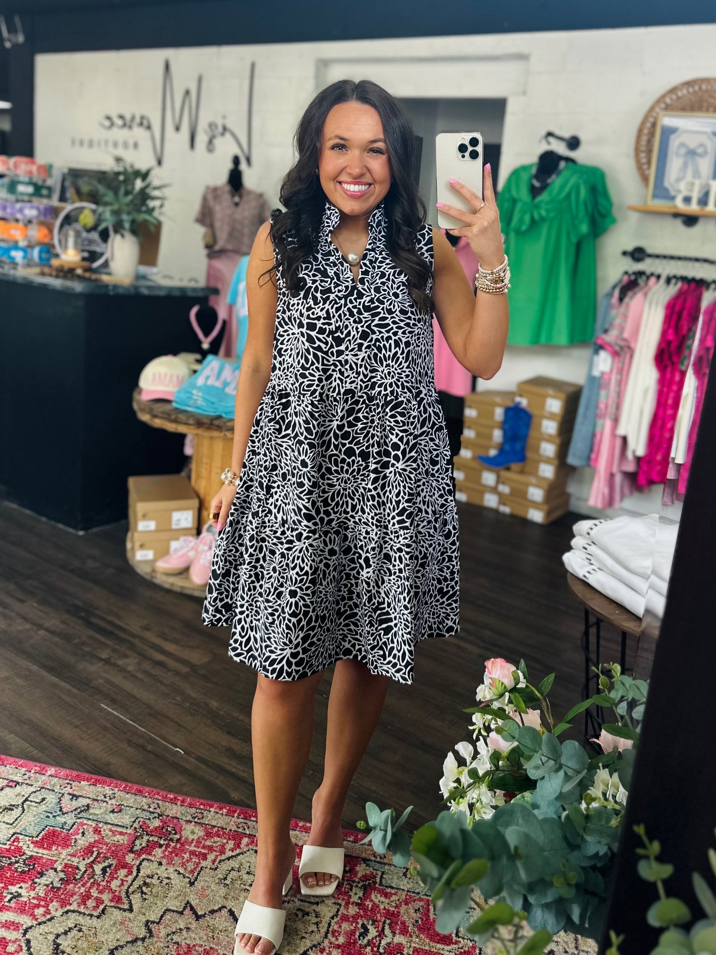 The Maia Black Floral Tiered Sleeveless Dress