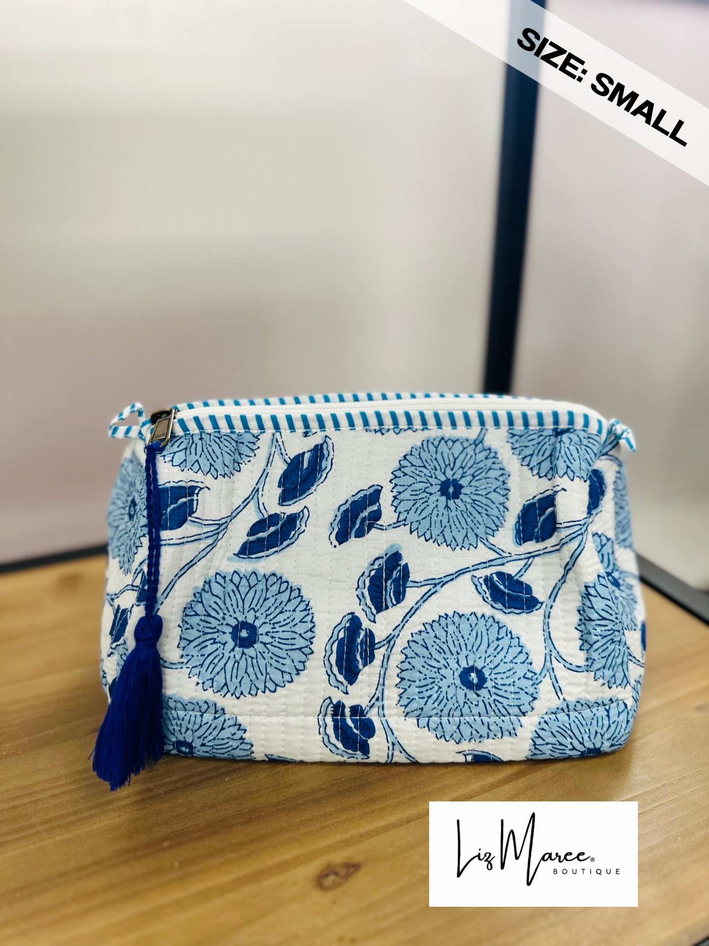 The Blue + White Floral Quilted Cosmetic Bags - Set of 3