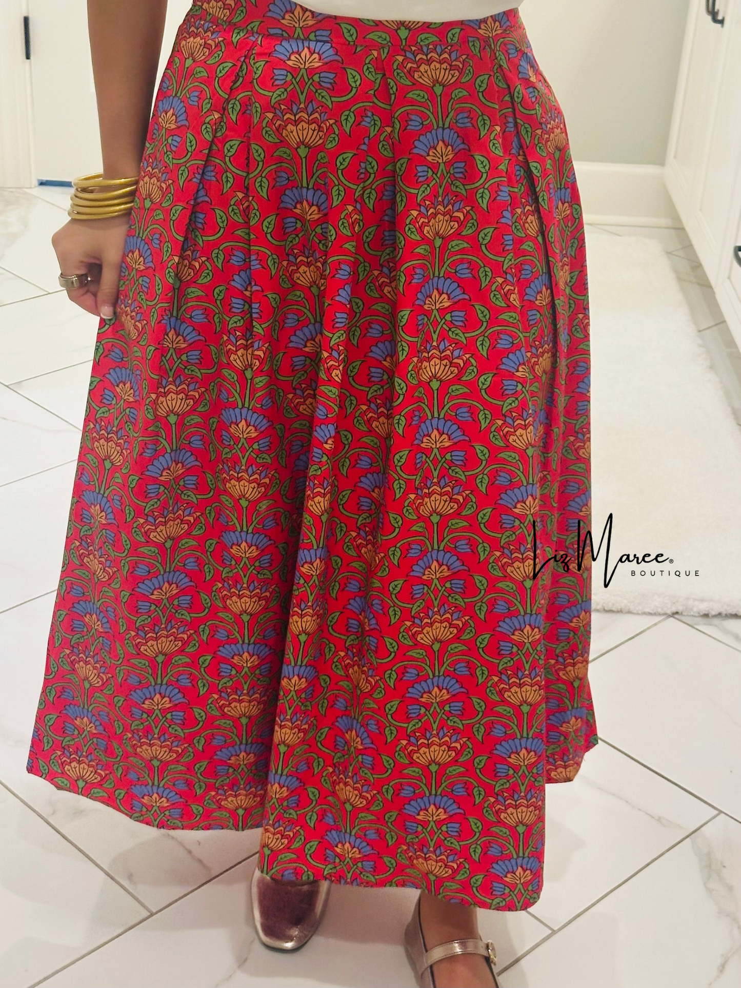 The Hailey Multi Floral Pleated Midi Skirt
