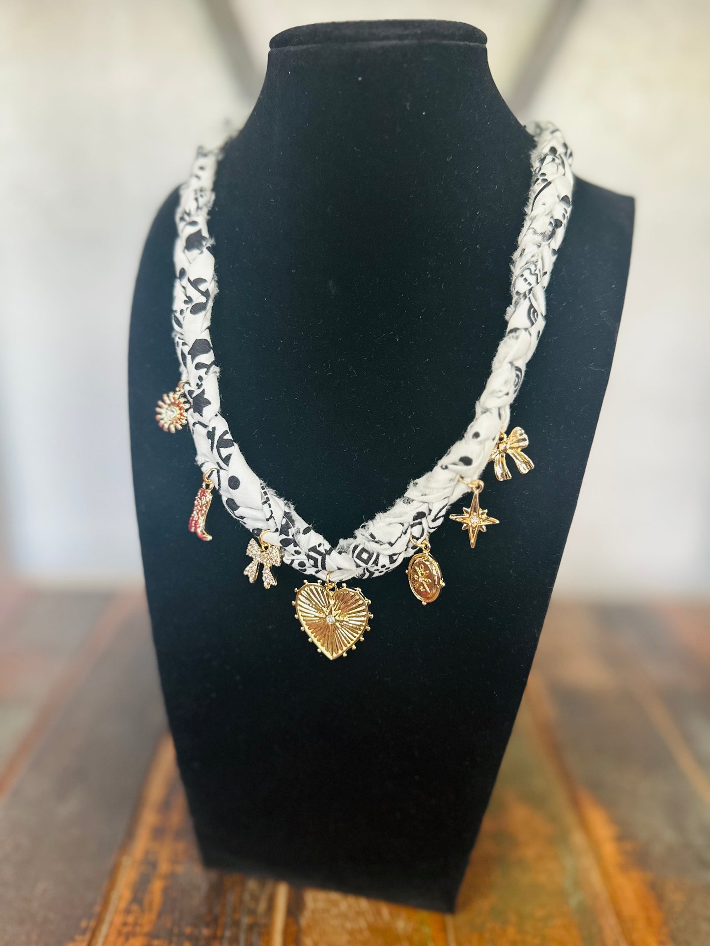 So Sweet & Chic White Gold Charm Scarf Necklace