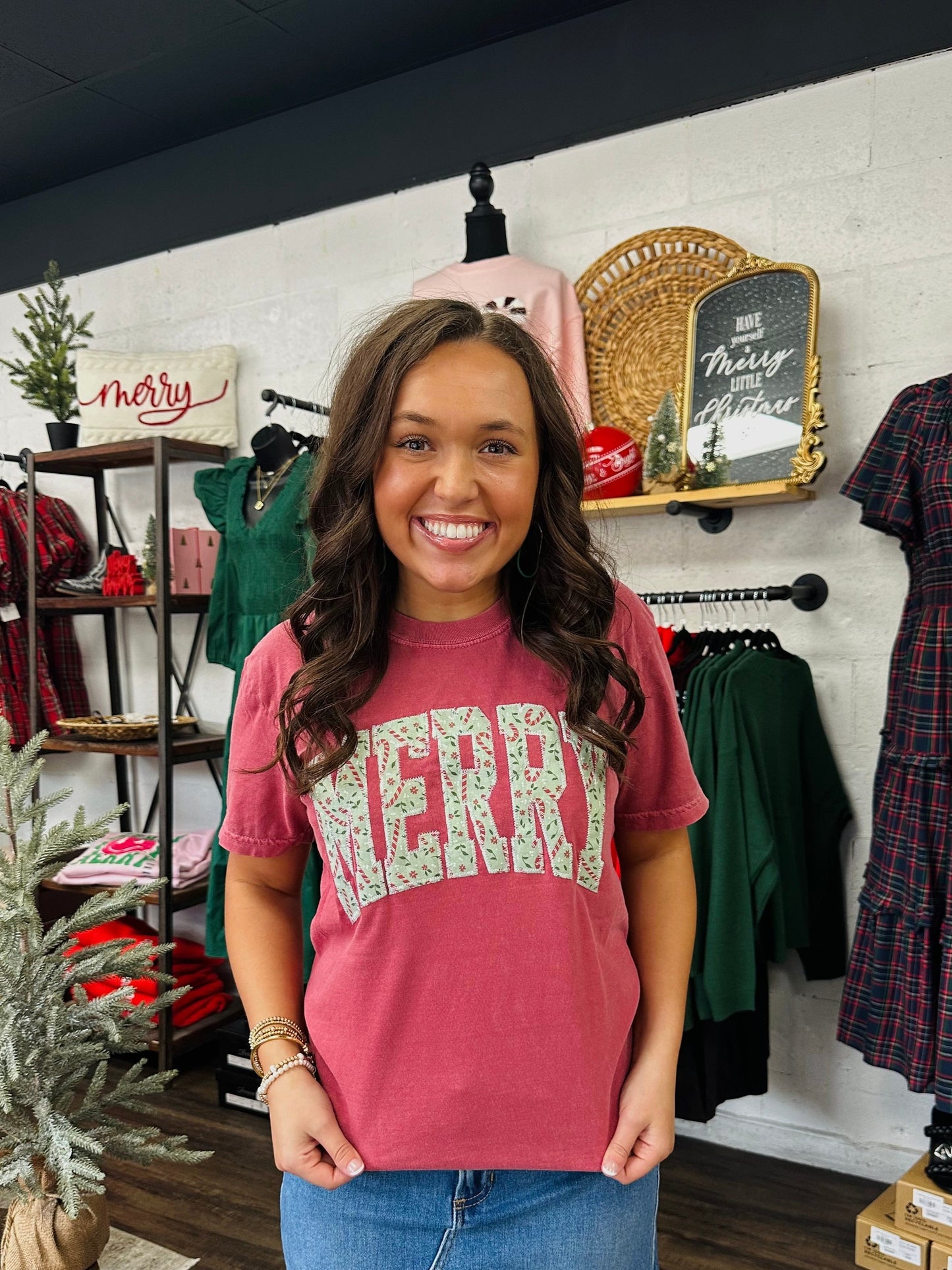 Vintage Candy Cane Christmas Embroidered Tee