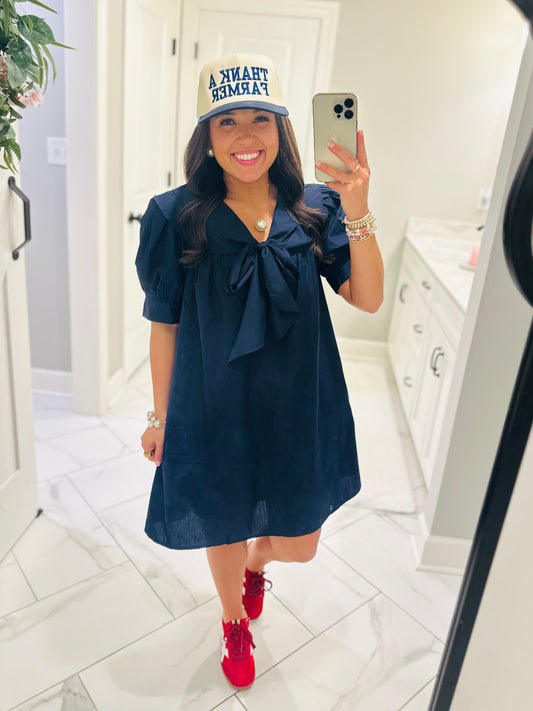 The Emmy Navy Bow Dress
